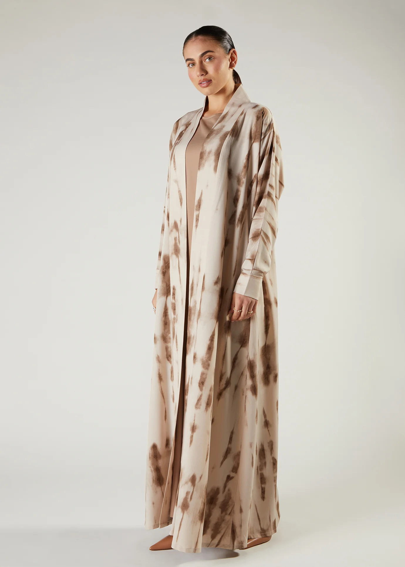 Beige & Brown Open Abaya