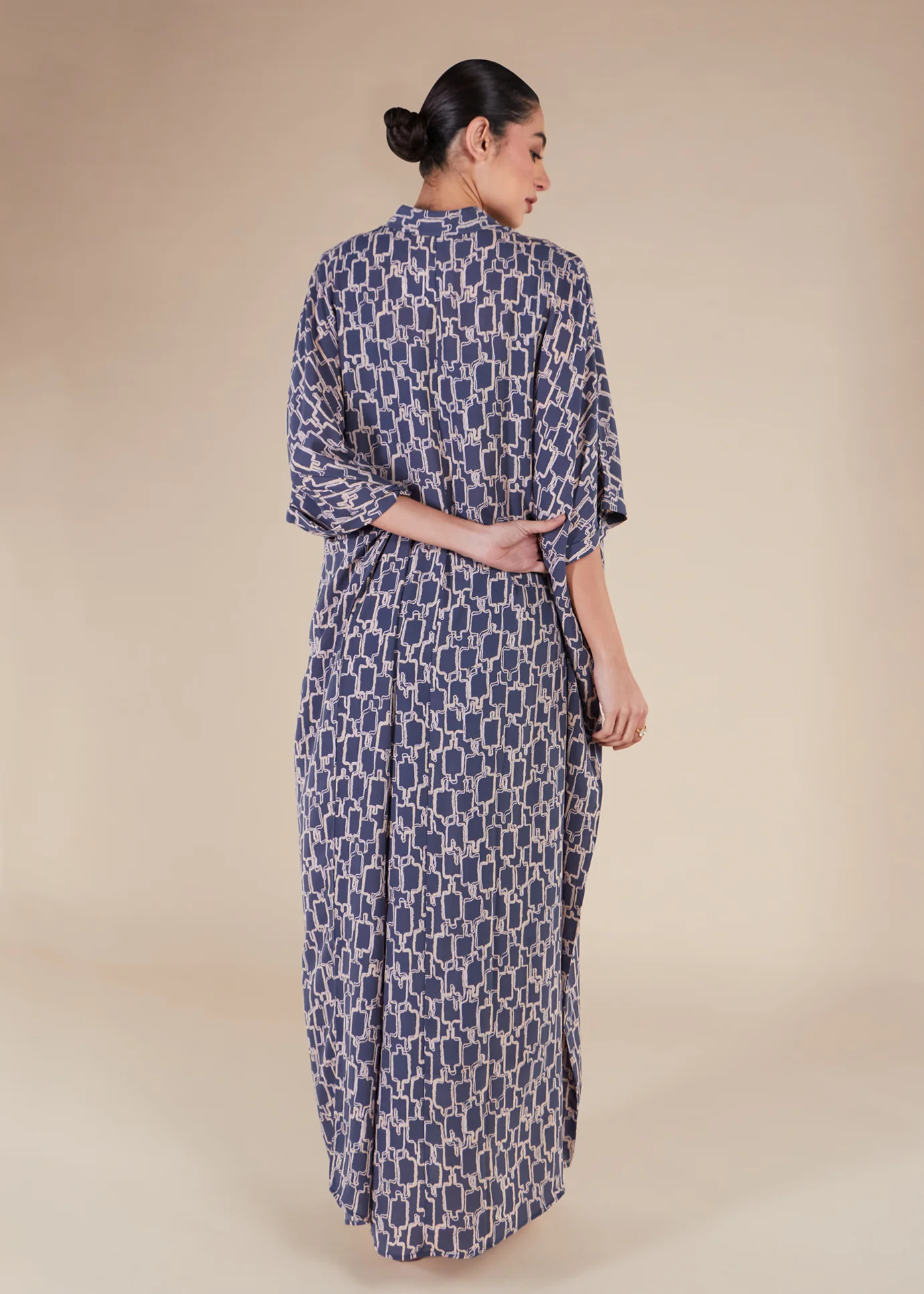 Blue Print Shirted Kaftan - Final Sale - Image 2
