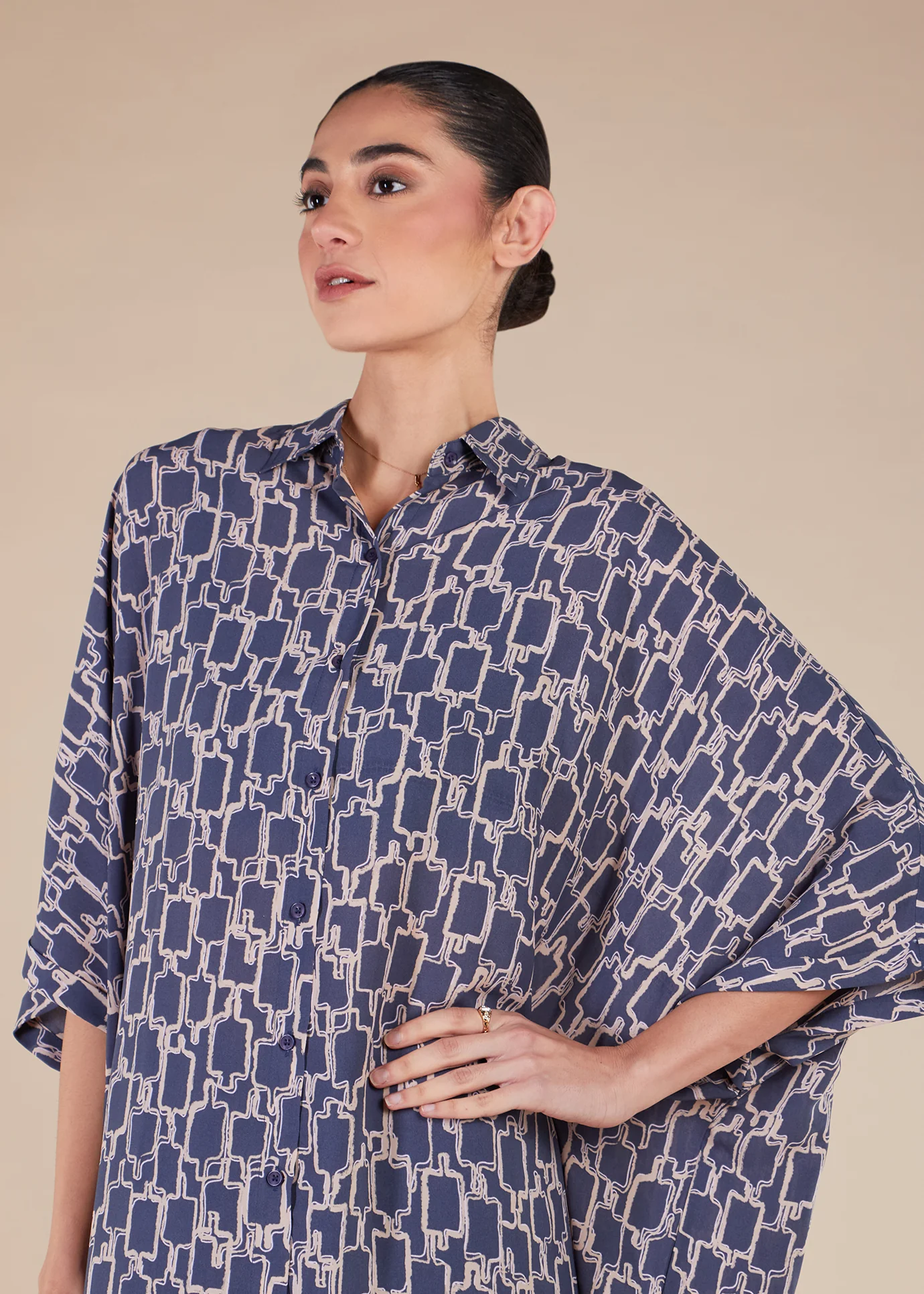 Blue Print Shirted Kaftan - Final Sale - Image 3