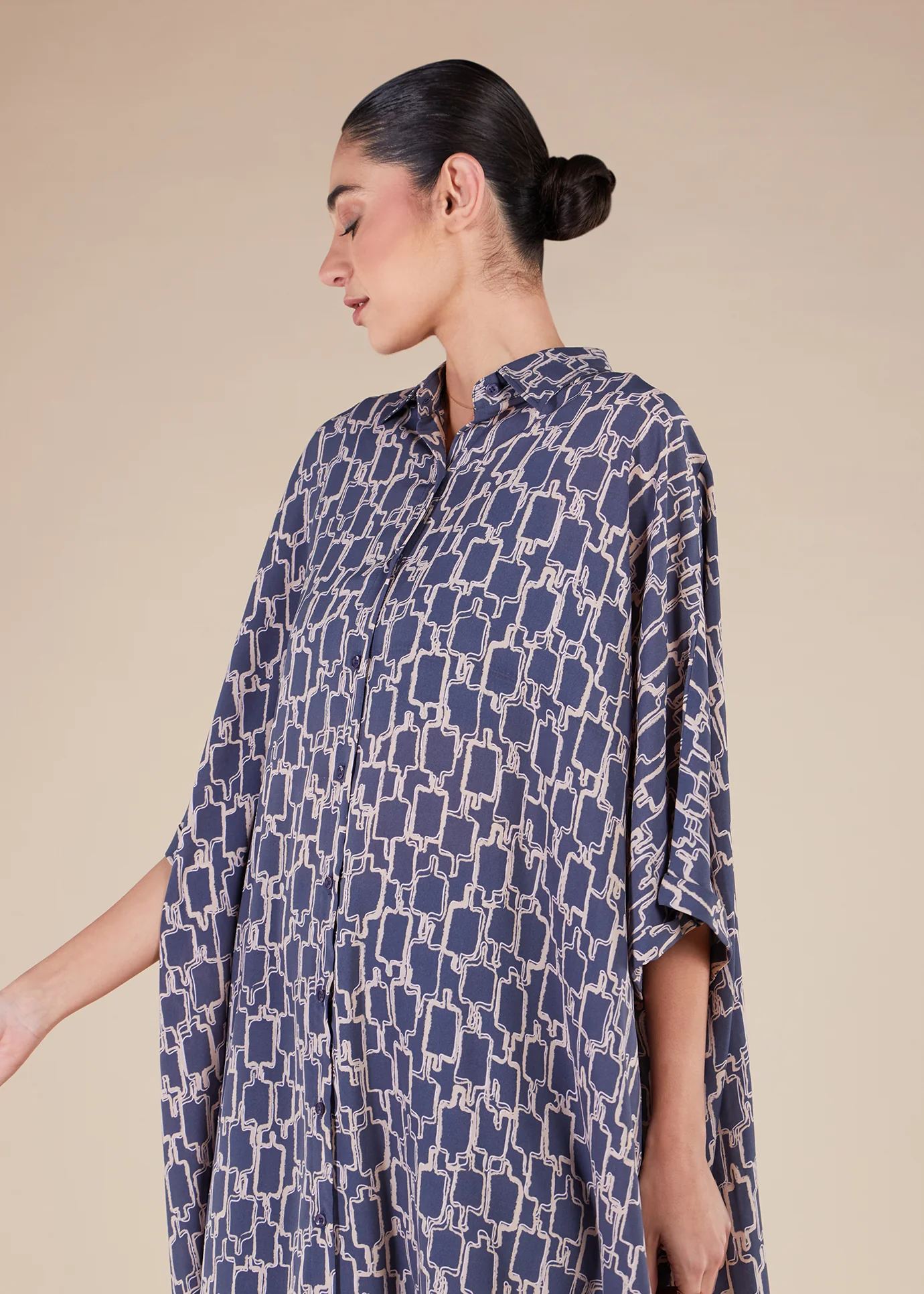 Blue Print Shirted Kaftan - Final Sale - Image 4