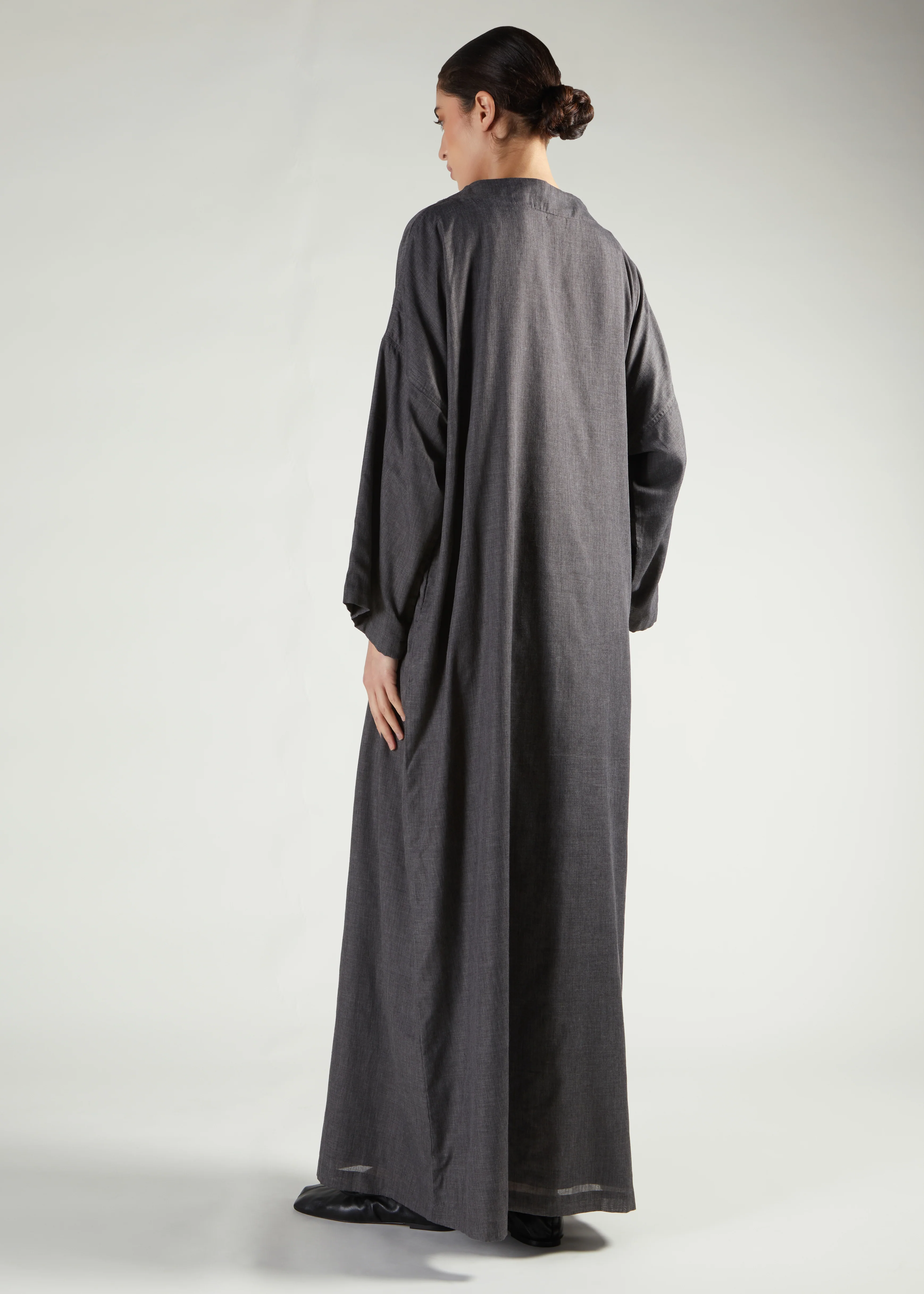 Boat Neck Abaya Charcoal - Image 2