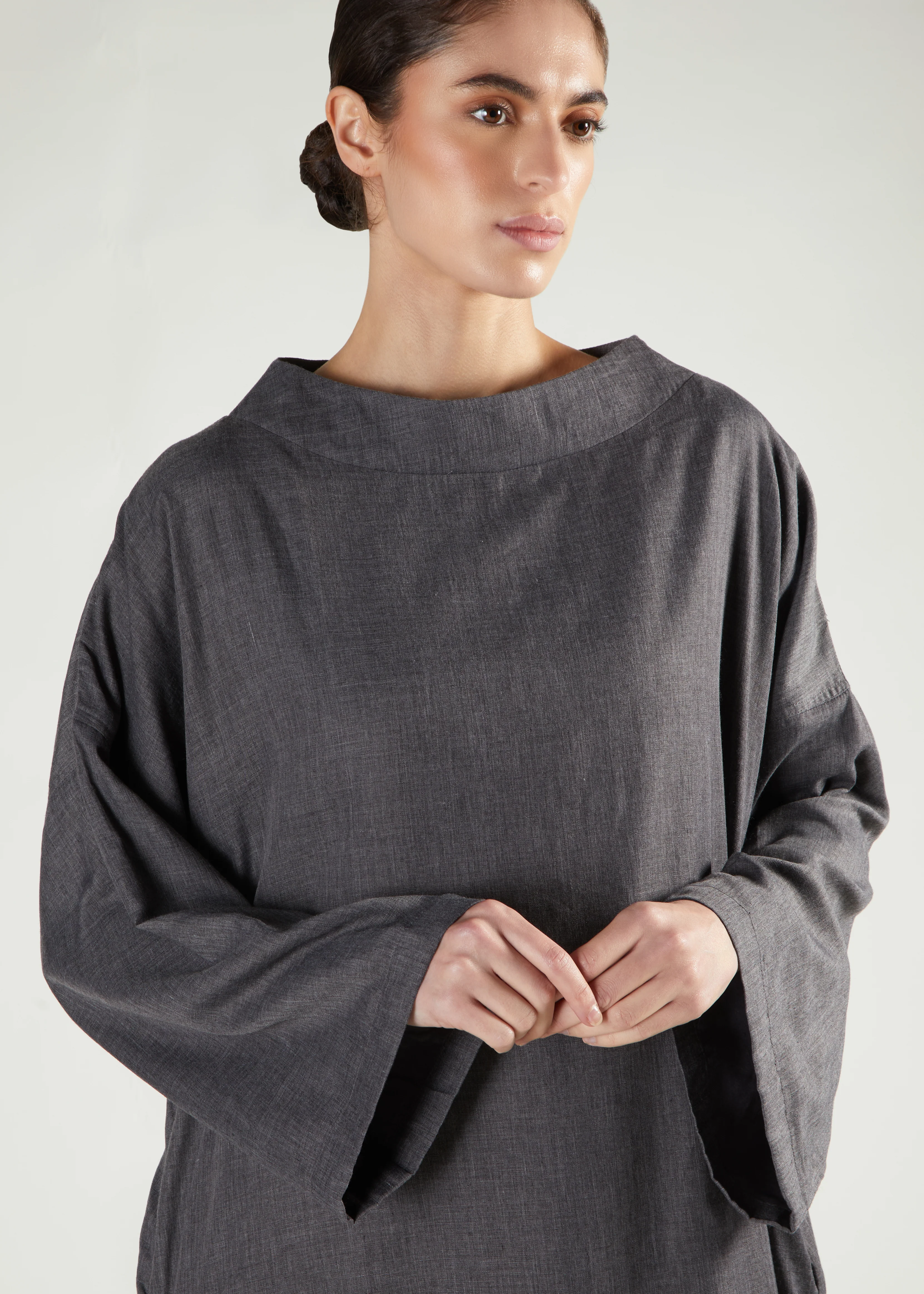 Boat Neck Abaya Charcoal - Image 3