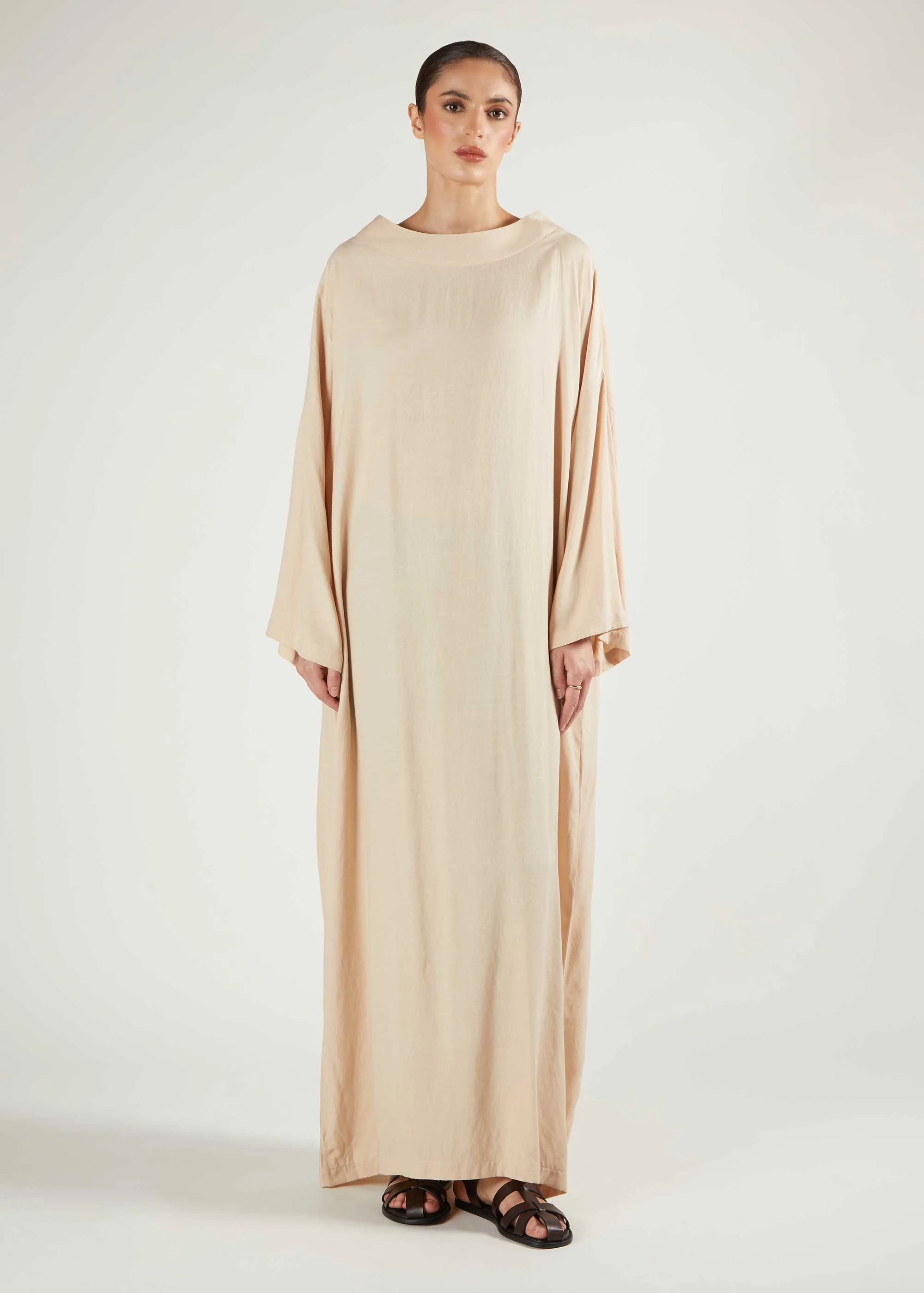 Boat Neck Abaya Natural - Image 2