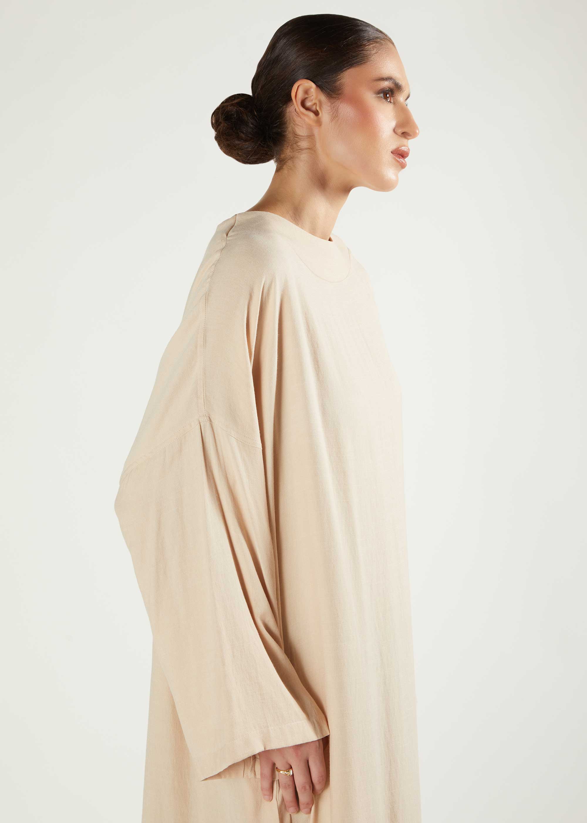 Boat Neck Abaya Natural - Image 4