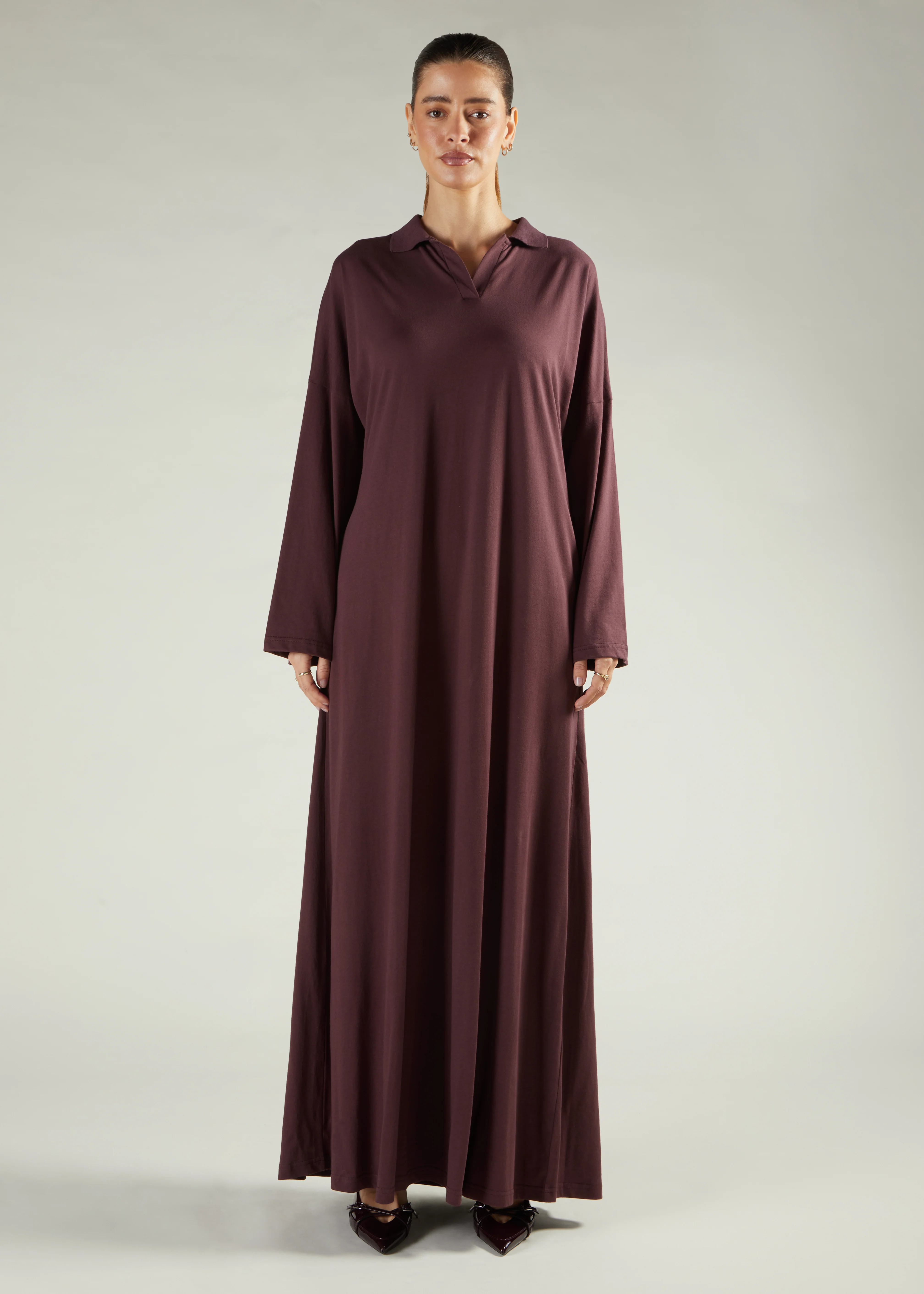 Casual Polo Abaya Brown - Image 3