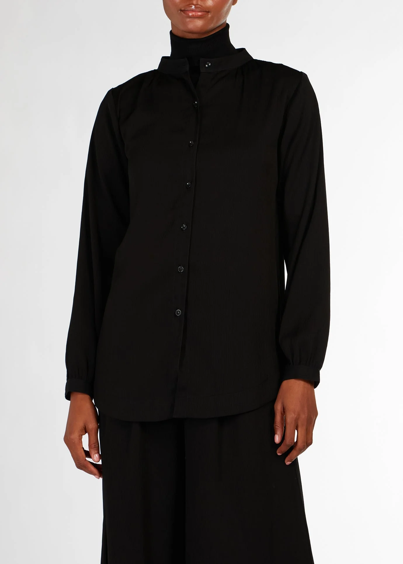 Cheesecloth Mandarin Midi Shirt Black - Image 2