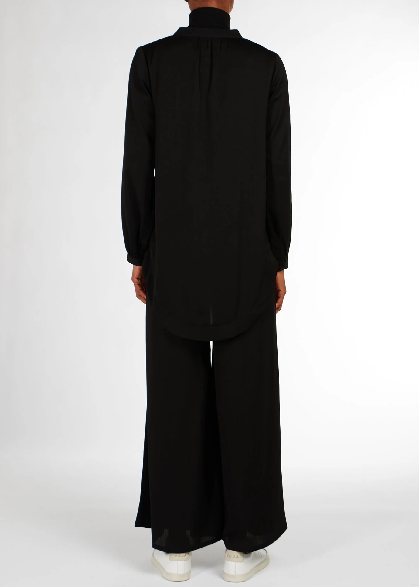 Cheesecloth Mandarin Midi Shirt Black - Image 4