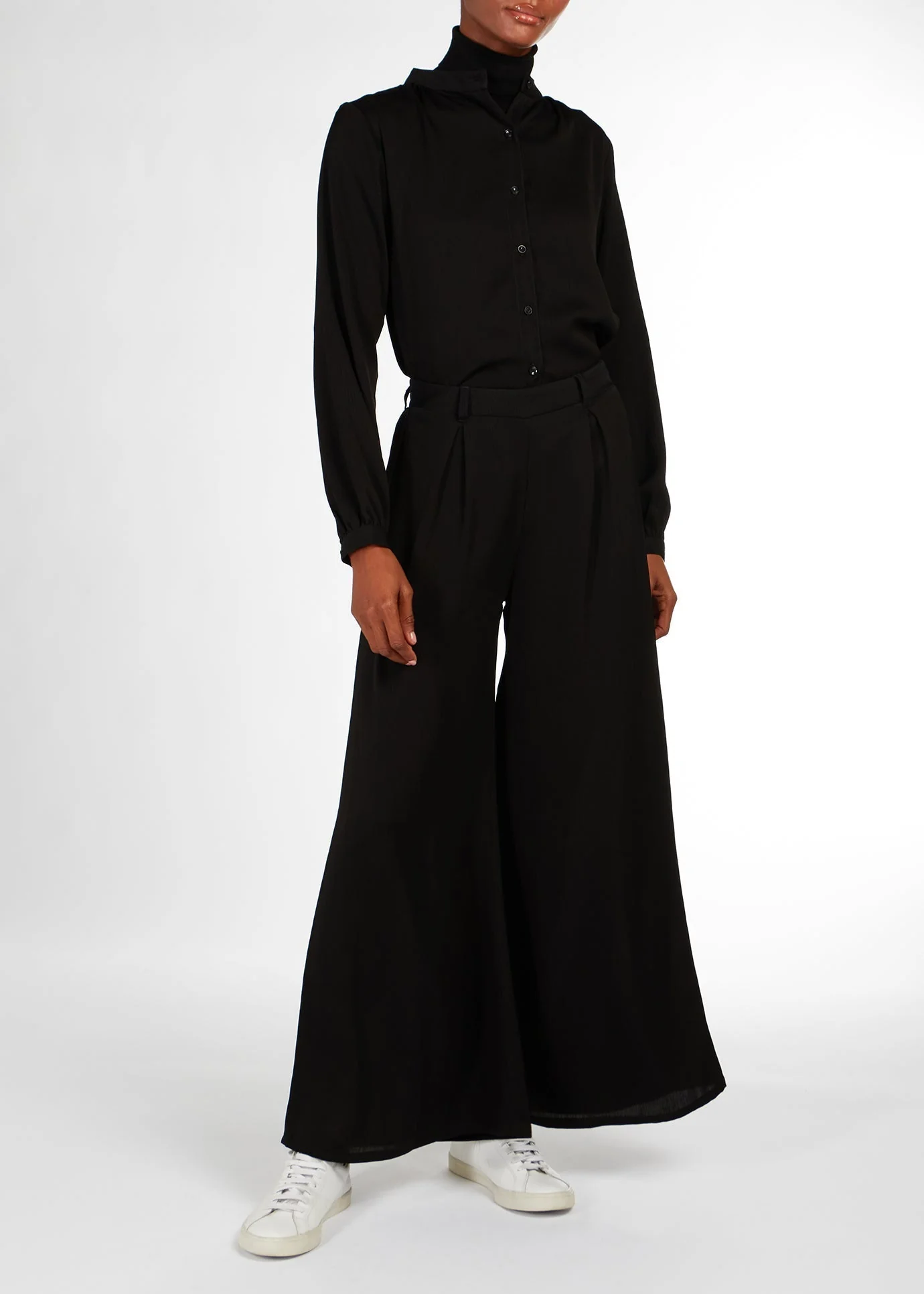 Cheesecloth Mandarin Midi Shirt Black - Image 5