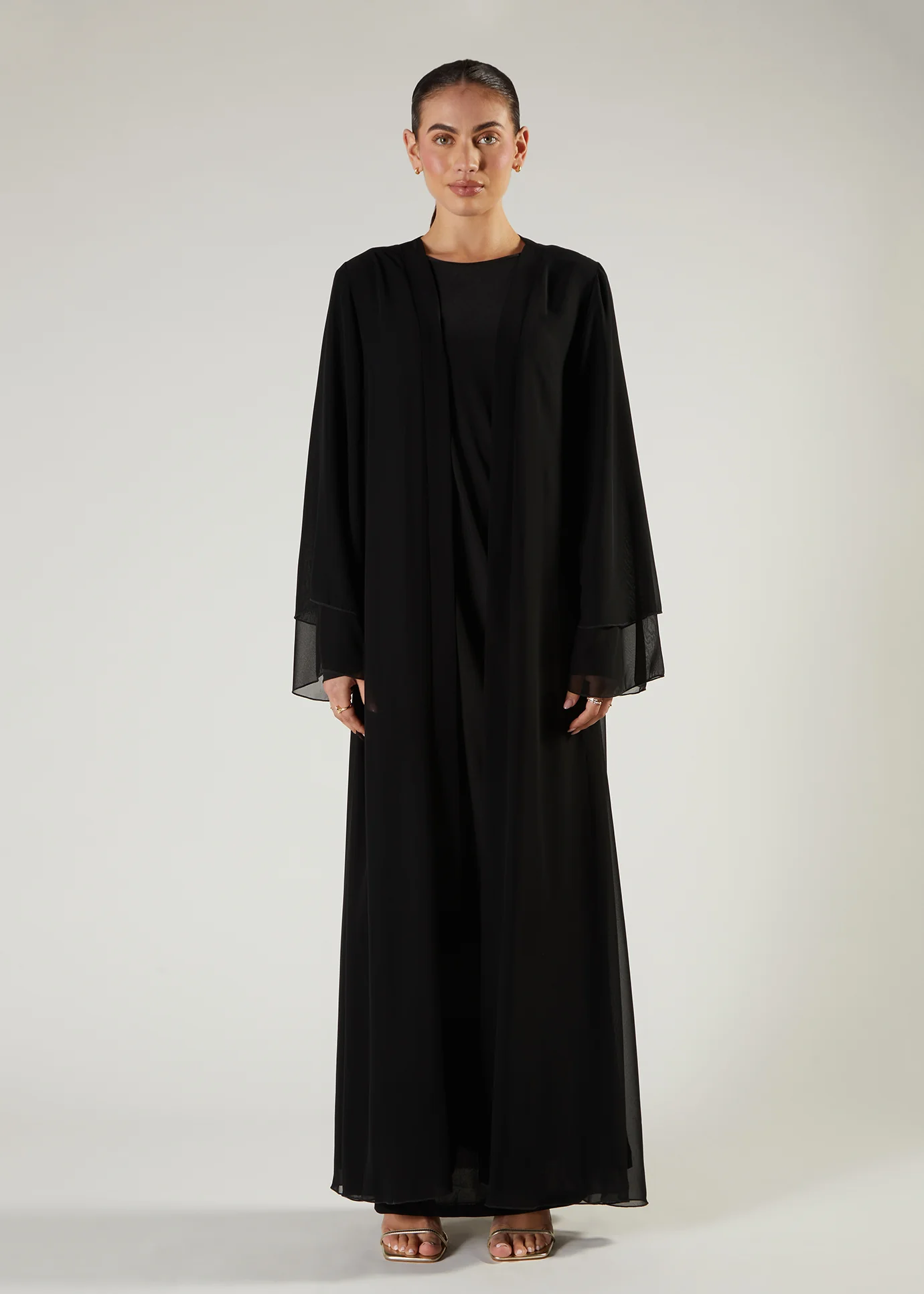 Chiffon Two Piece Abaya Black - Image 2