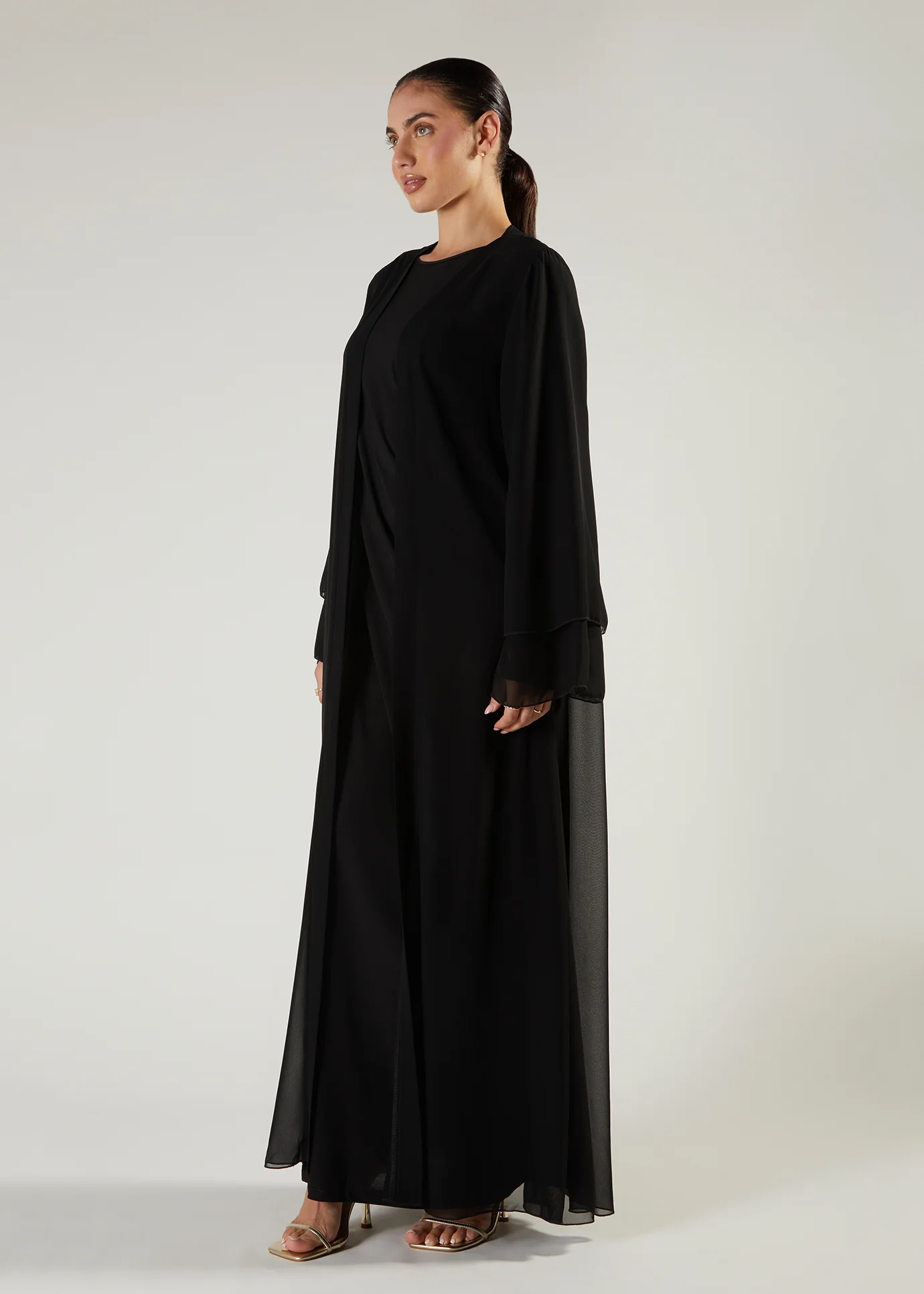 Chiffon Two Piece Abaya Black - Image 3