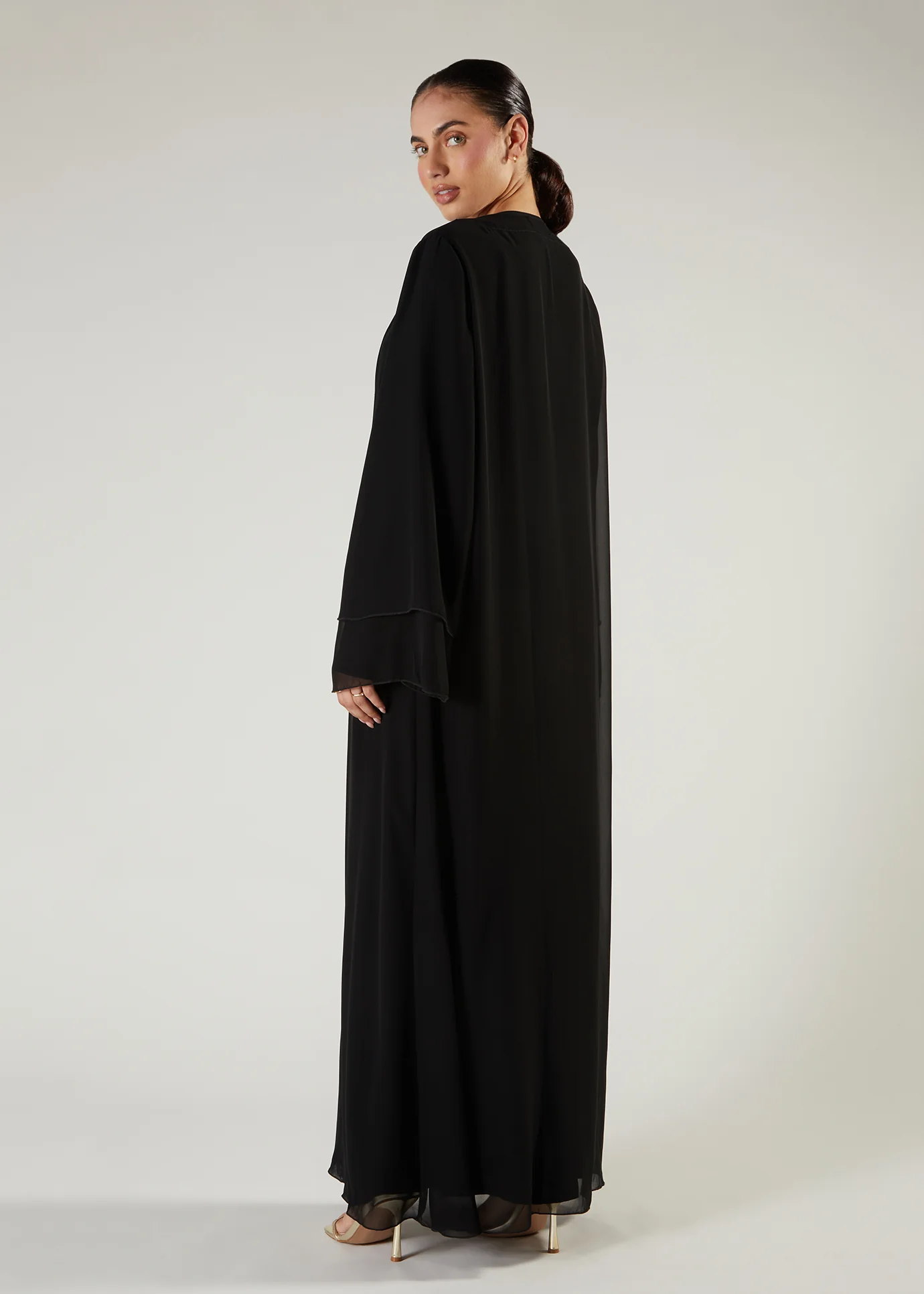 Chiffon Two Piece Abaya Black - Image 4