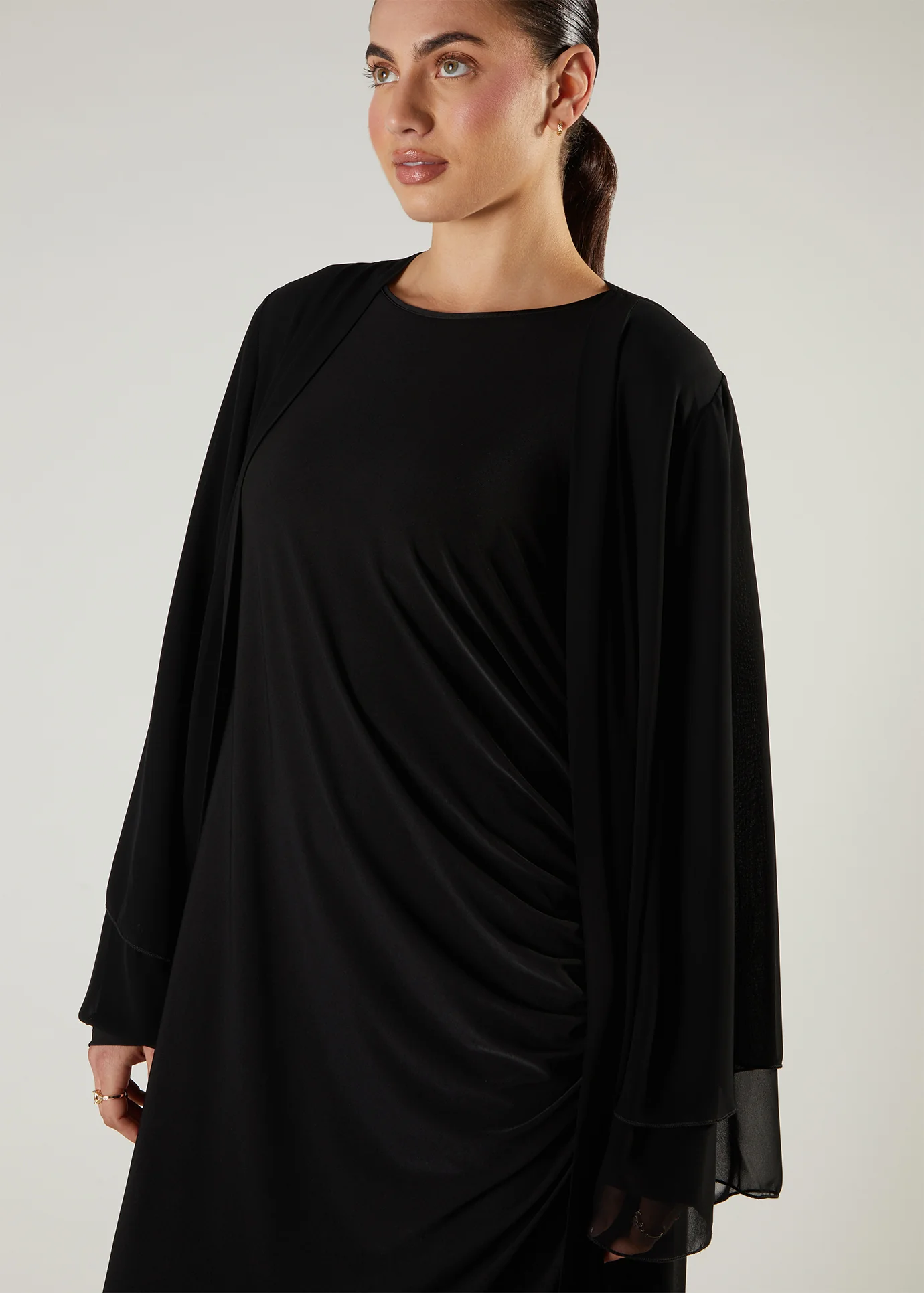 Chiffon Two Piece Abaya Black - Image 6