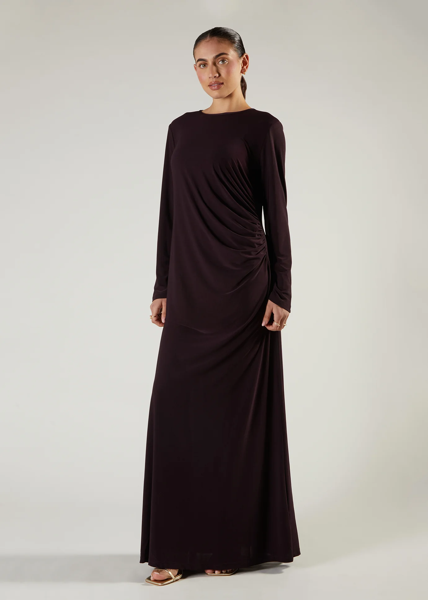 Chiffon Two Piece Abaya Burgundy - Image 2