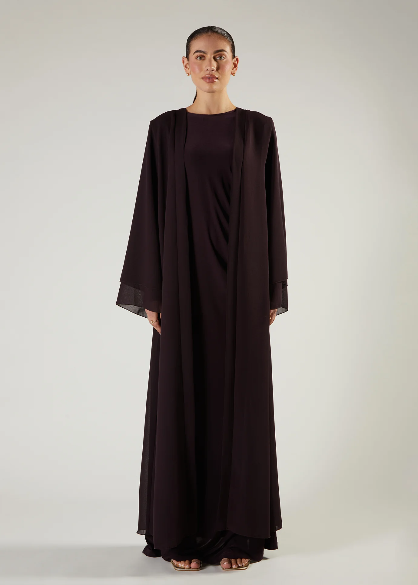 Chiffon Two Piece Abaya Burgundy - Image 3