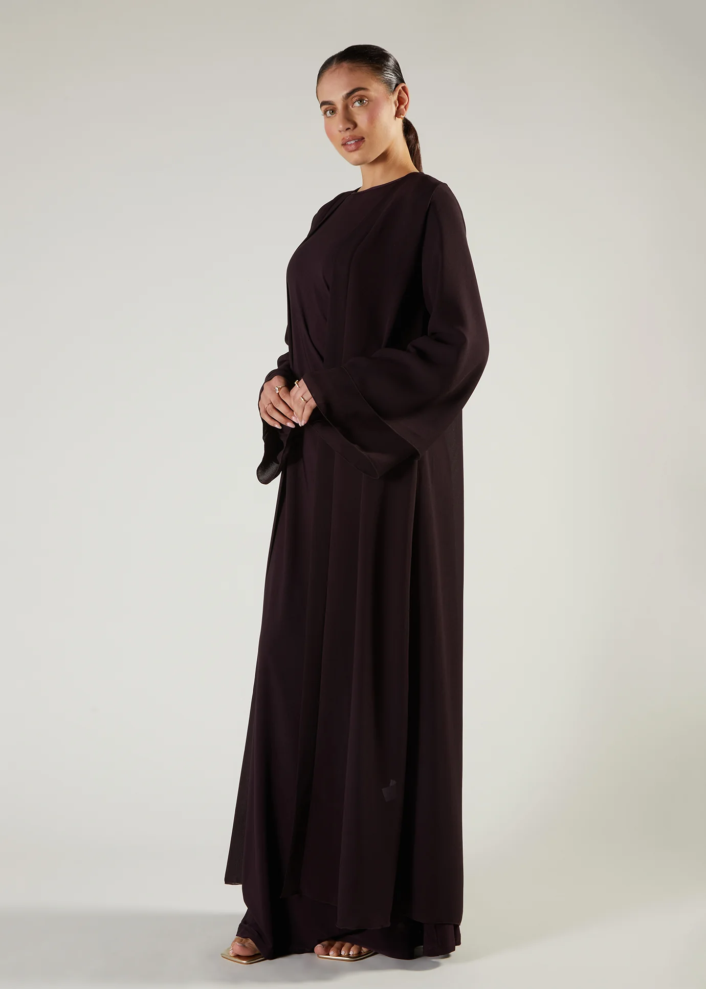 Chiffon Two Piece Abaya Burgundy - Image 4