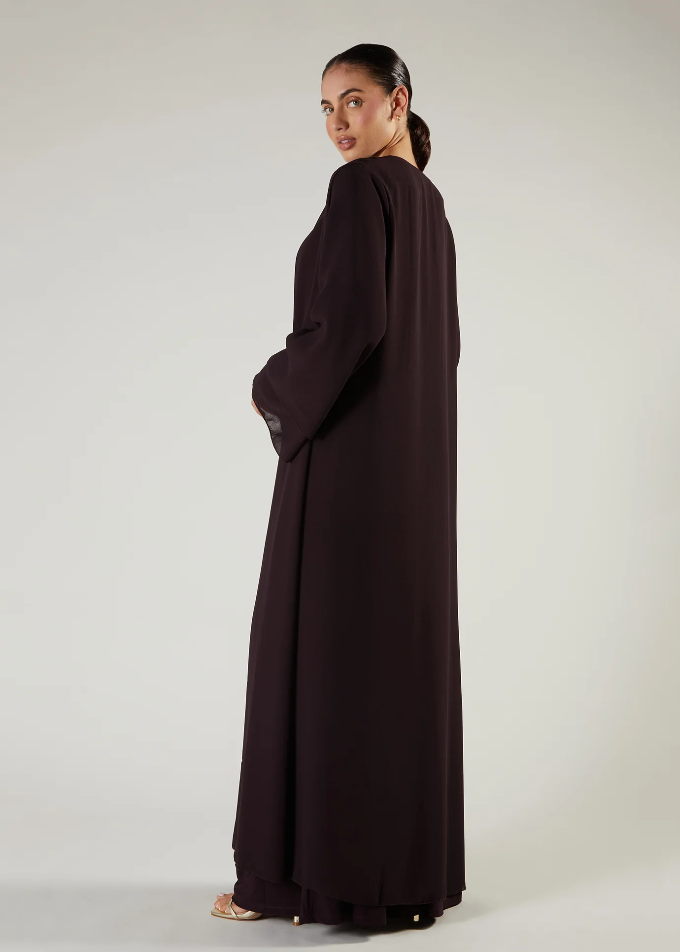 Chiffon Two Piece Abaya Burgundy - Image 5