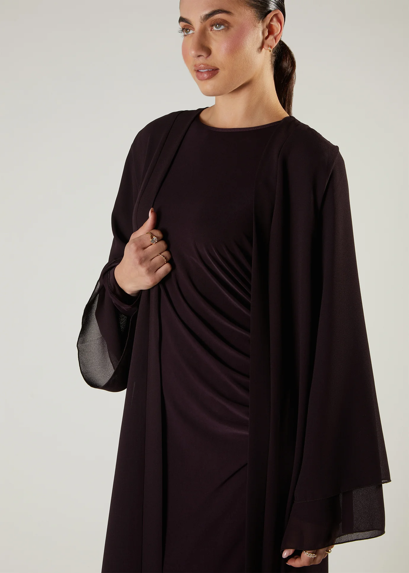 Chiffon Two Piece Abaya Burgundy - Image 6