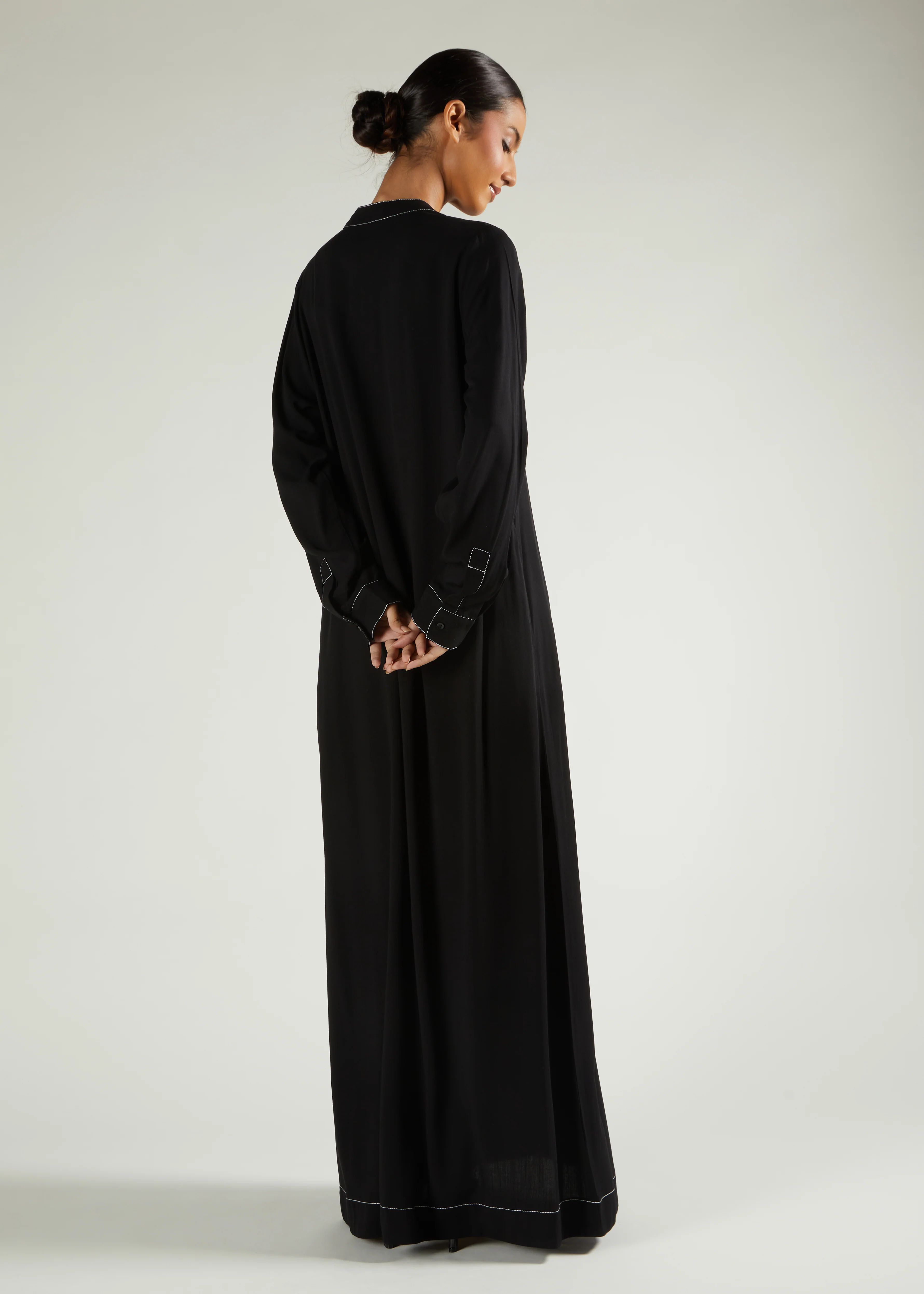 Contrast Stitch Abaya Black - Image 3