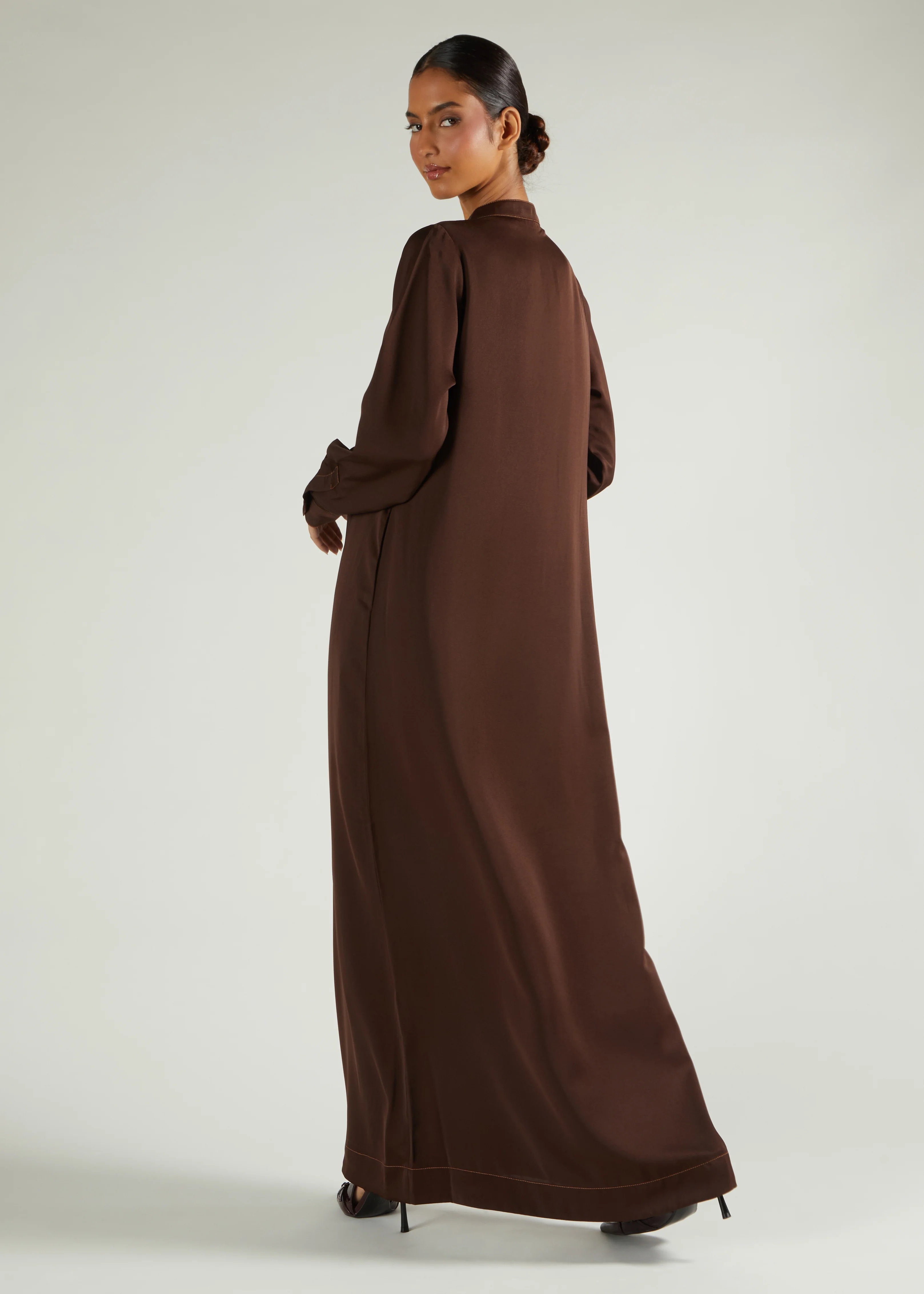 Contrast Stitch Abaya Brown - Final Sale - Image 2