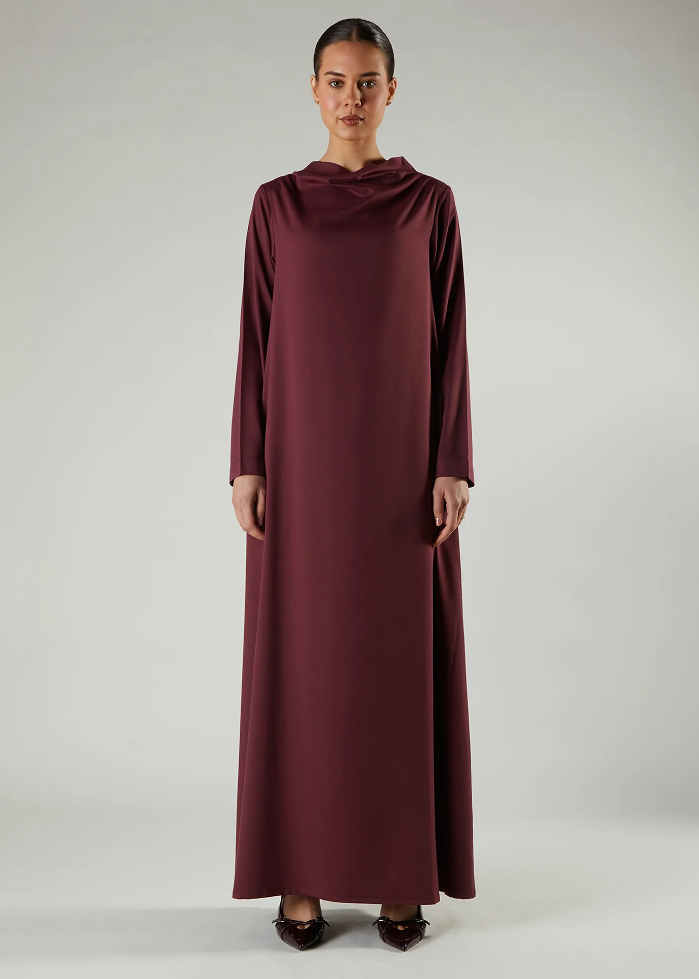 Cowl Neck Abaya Plum - Image 2