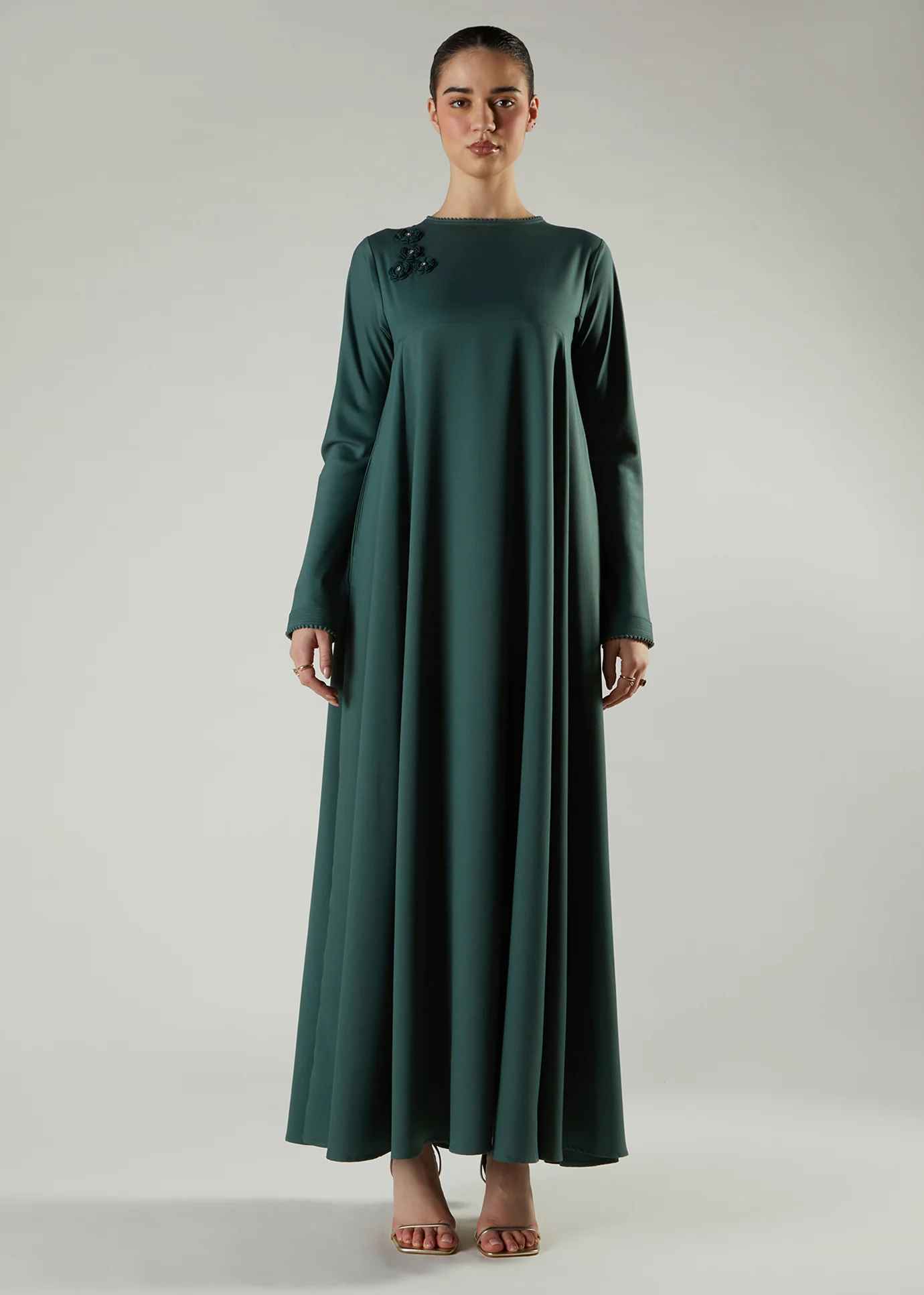 Crochet Flare Abaya Green - Image 3