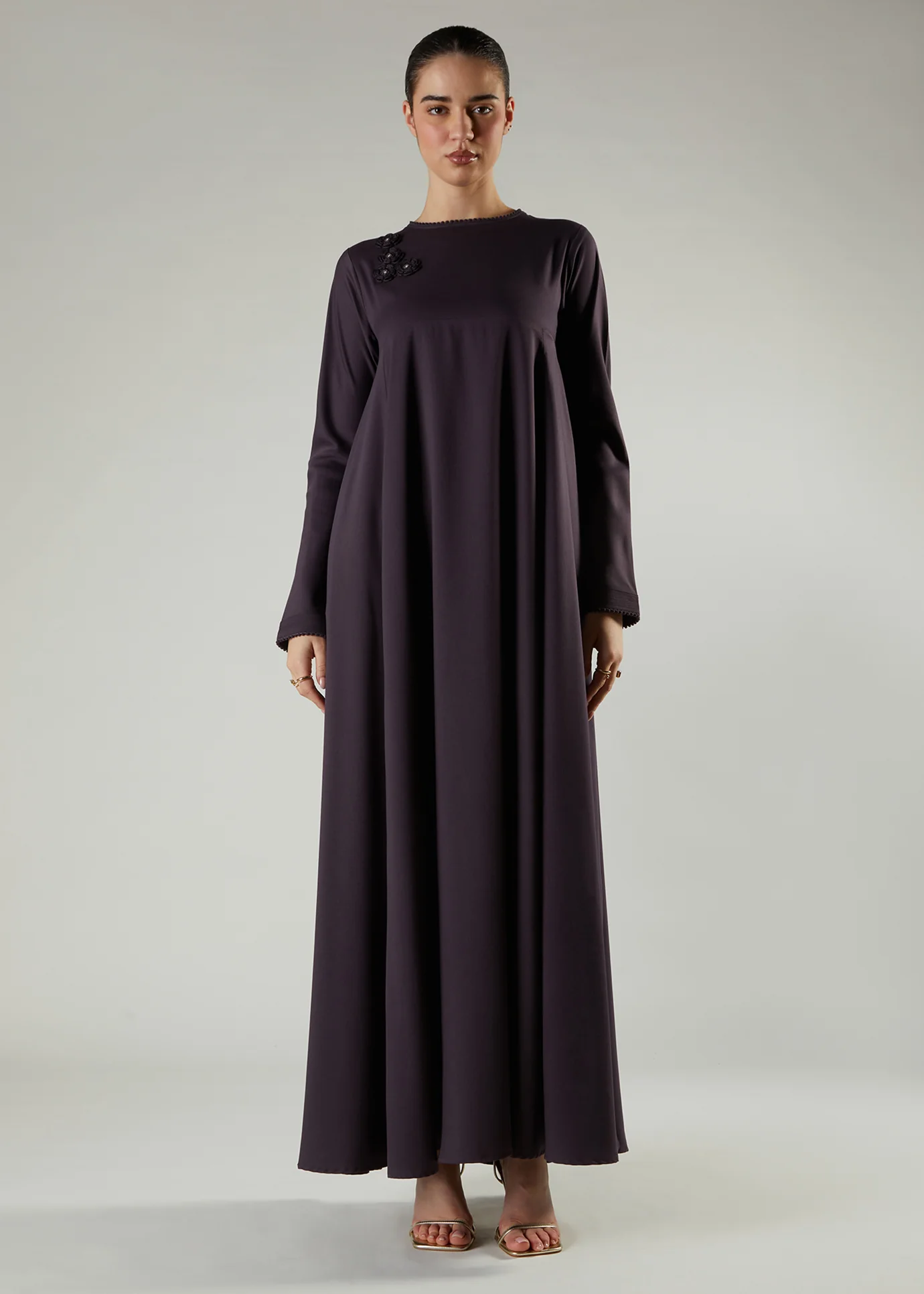 Crochet Flare Abaya Plum - Image 3