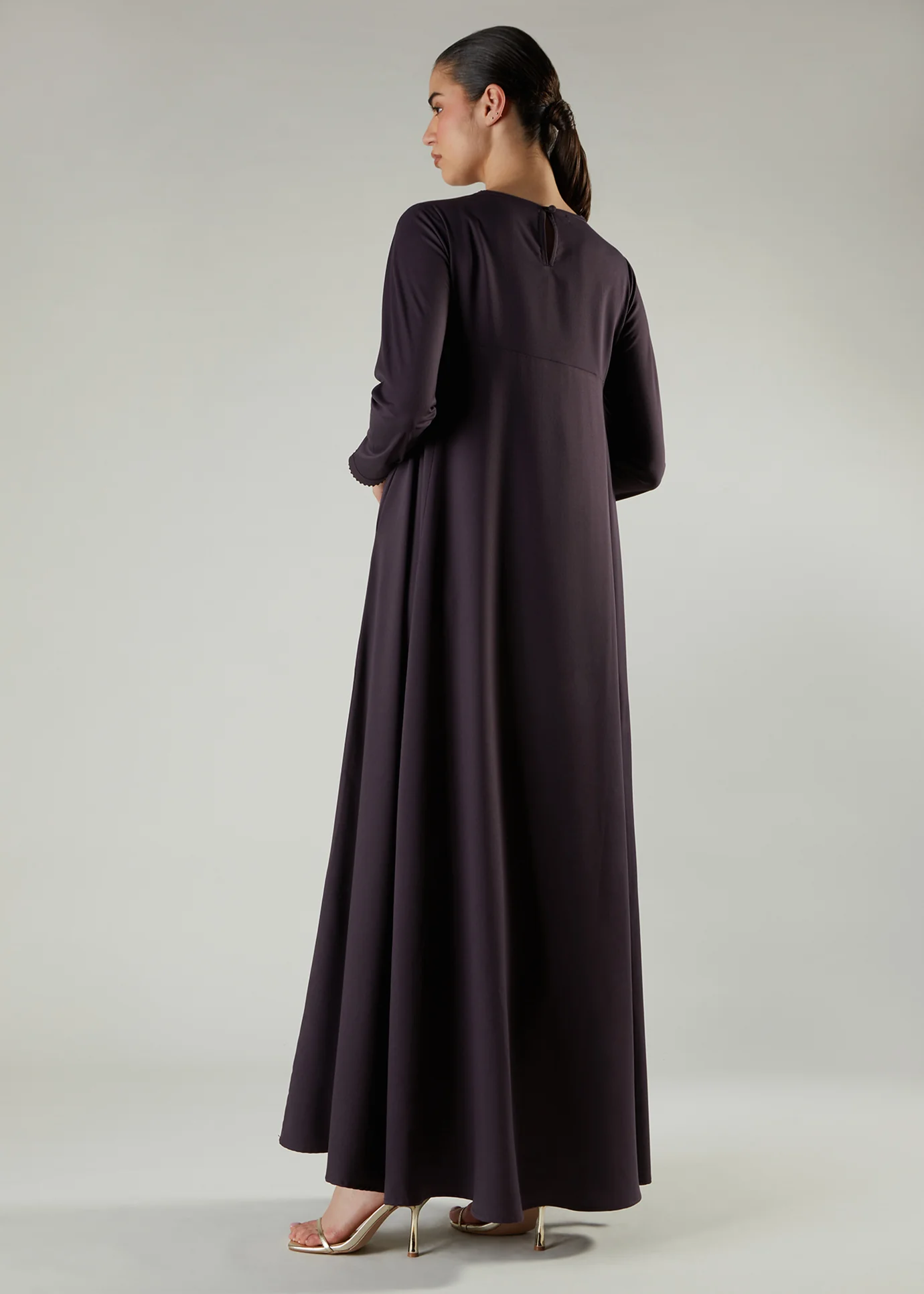 Crochet Flare Abaya Plum - Image 4