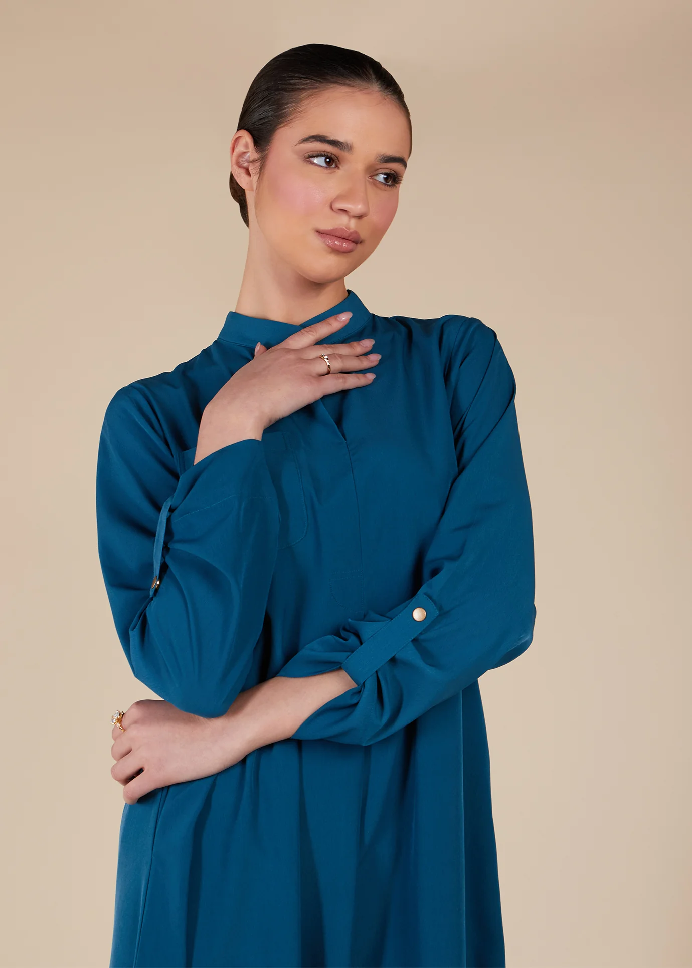 High Neck Abaya Blue - Image 4