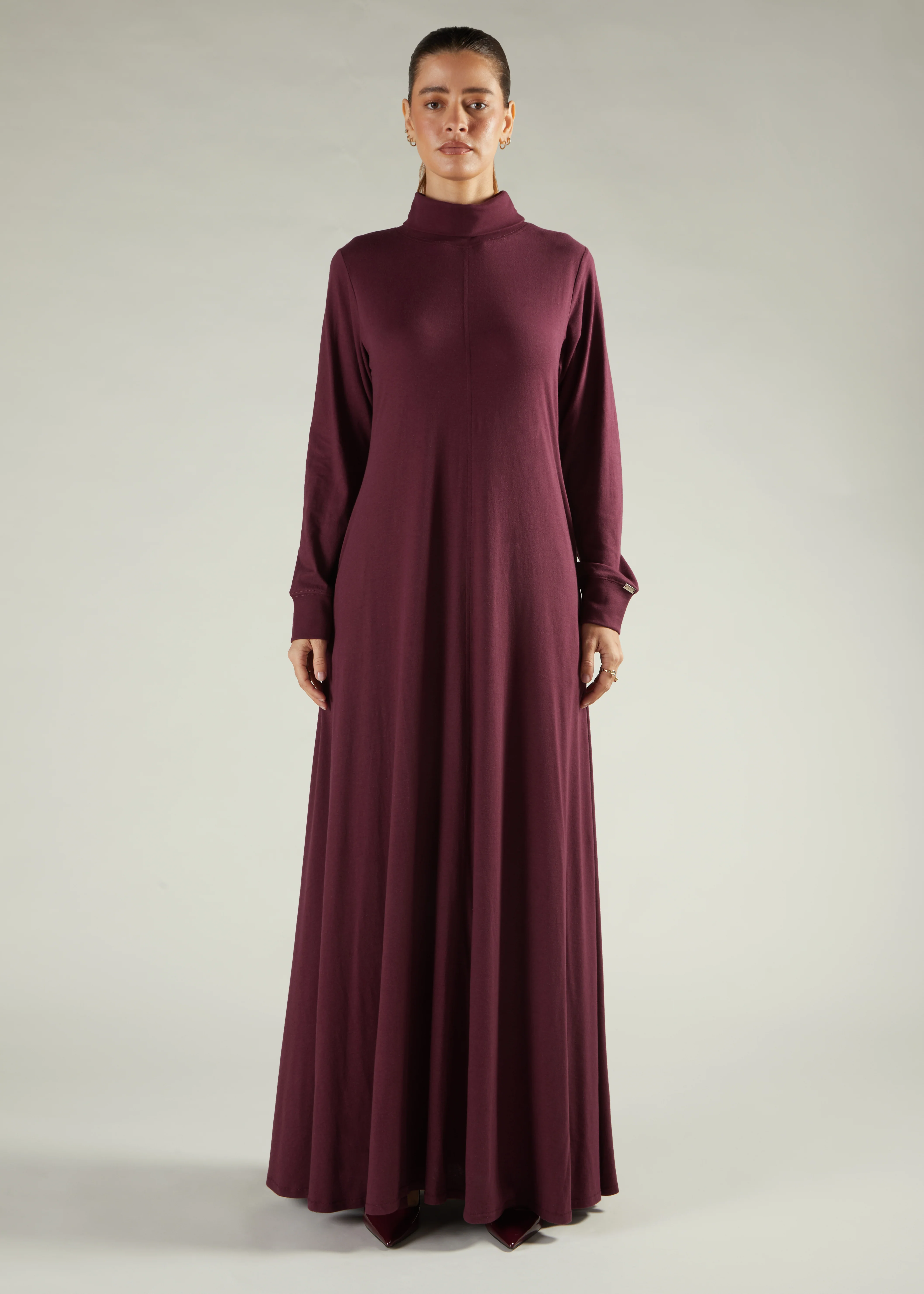 High Neck Abaya Winter Berry