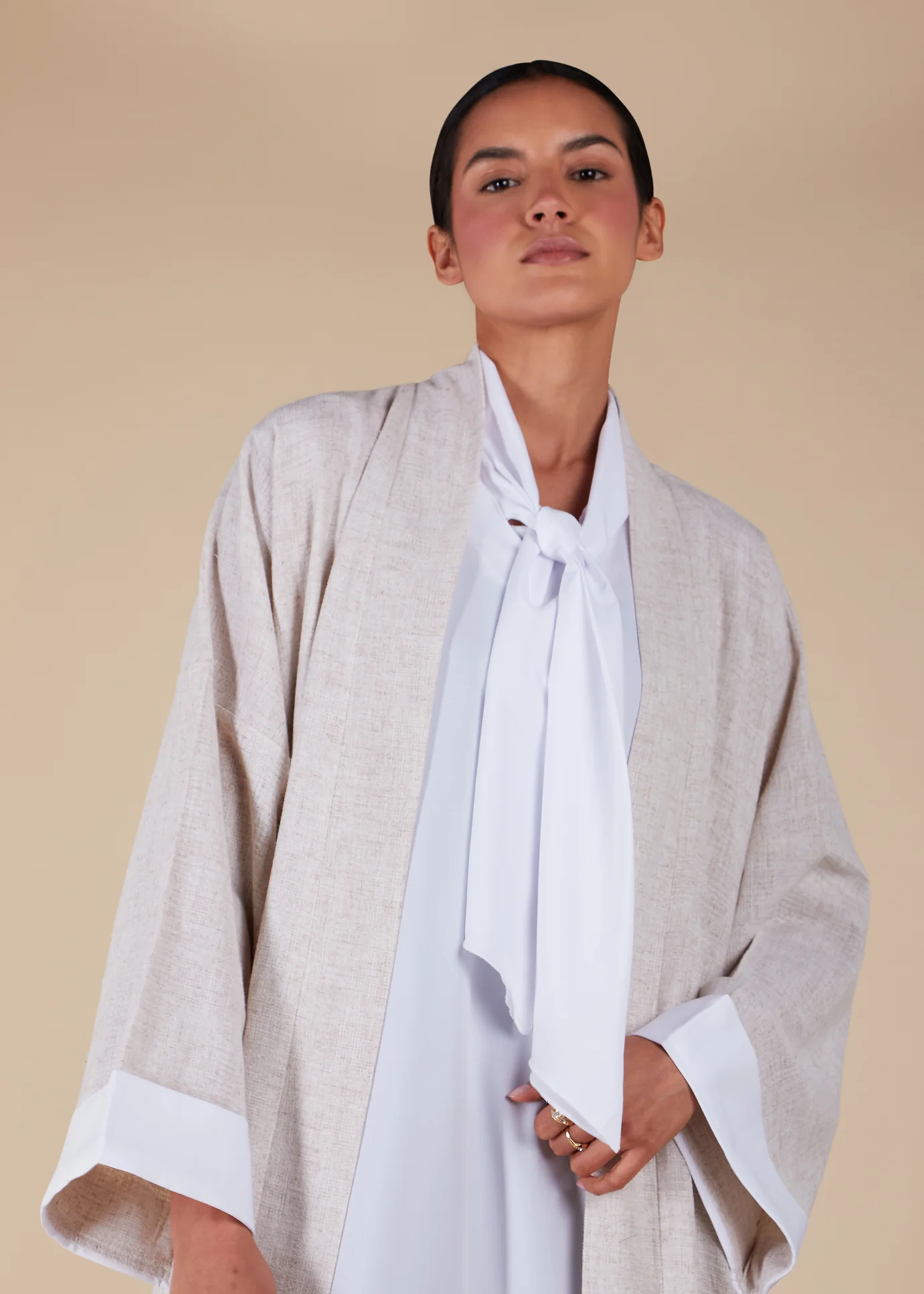 Layered Linen Feel Open Jacket - Image 4