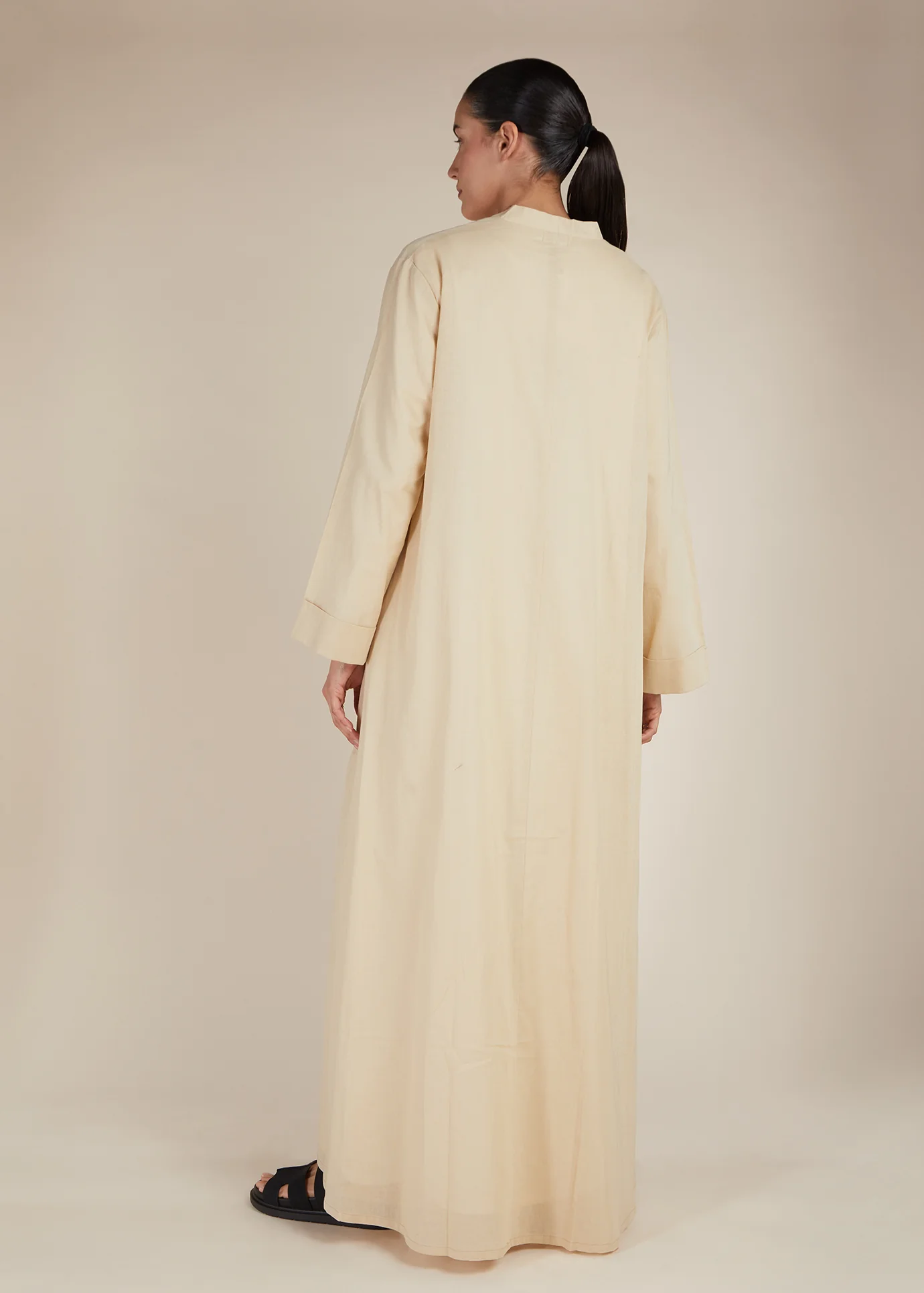 Linen Feel Open Abaya Nude - Image 3