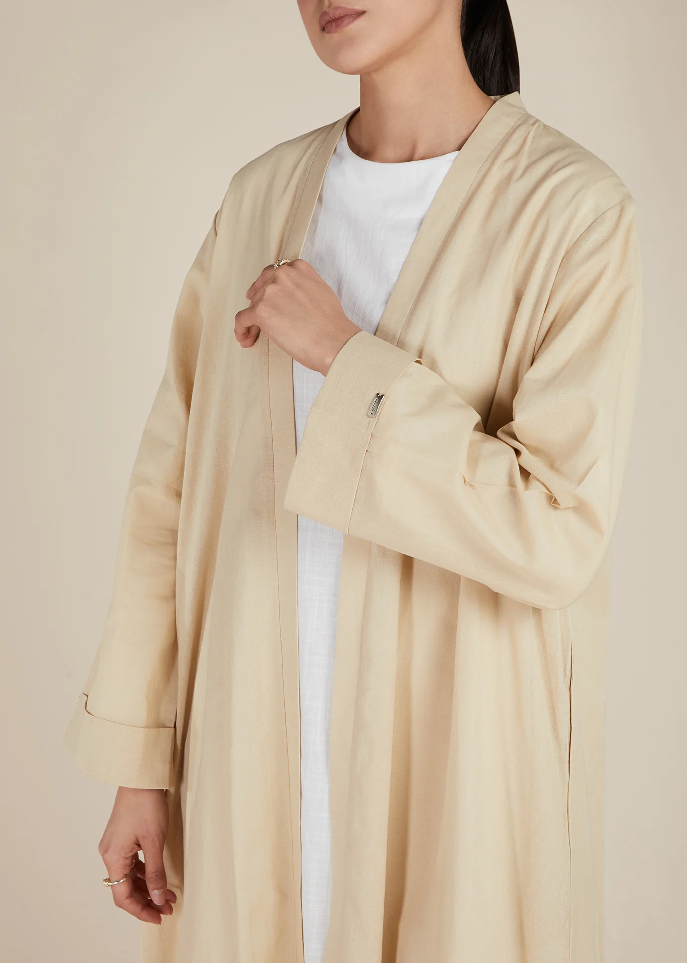 Linen Feel Open Abaya Nude - Image 4