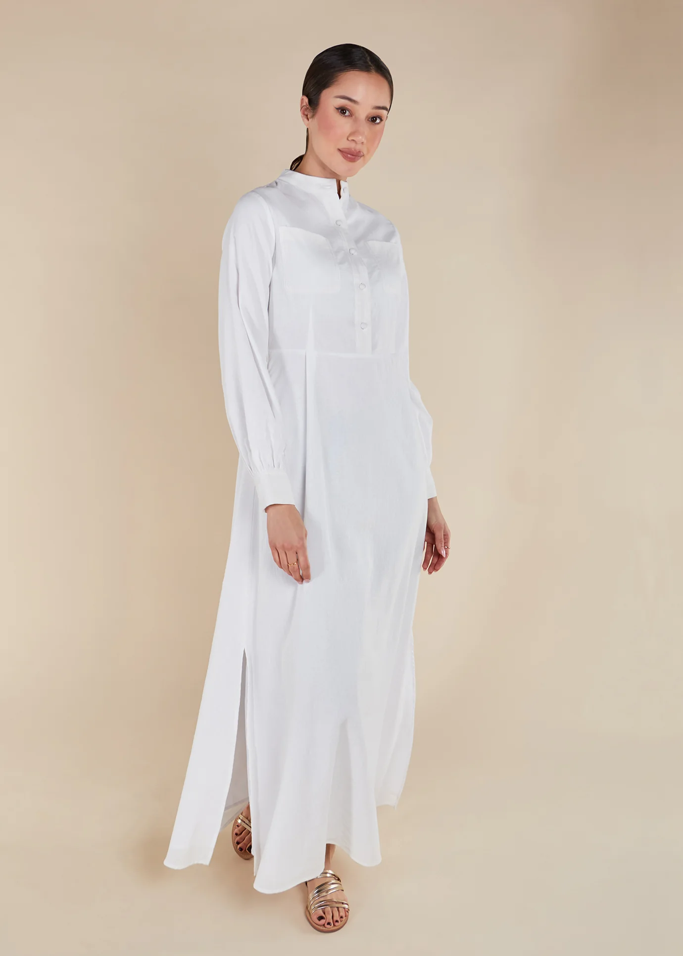Linen Mandarin Neck Maxi - Image 3