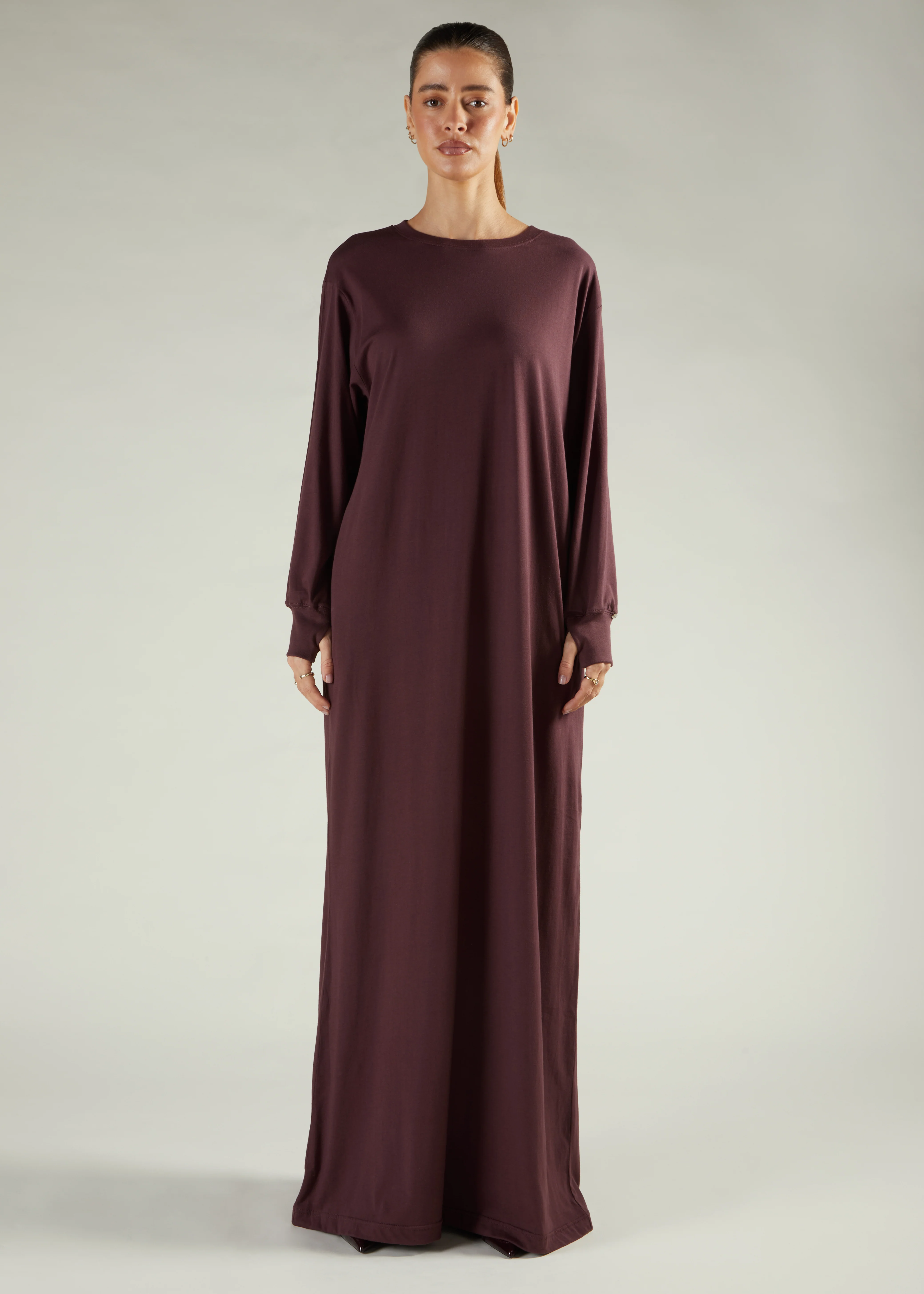Long Tee Abaya Brown - Image 3