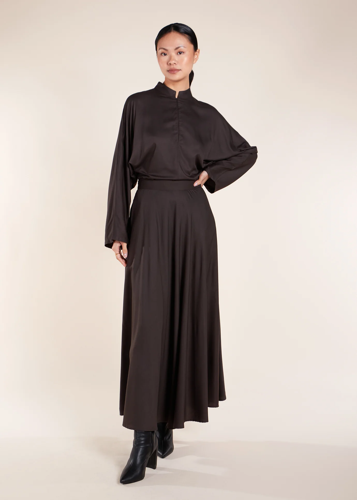 Mandarin Collar Top Charcoal - Image 4