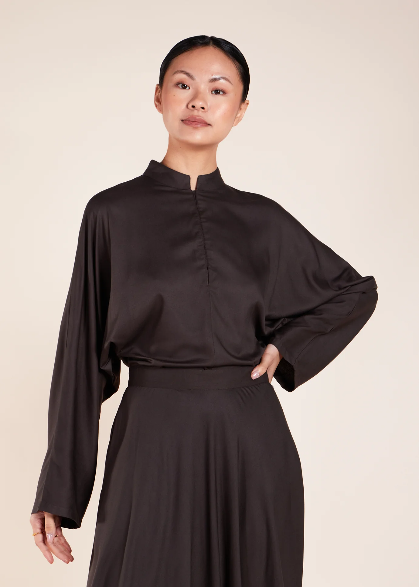 Mandarin Collar Top Charcoal - Image 7