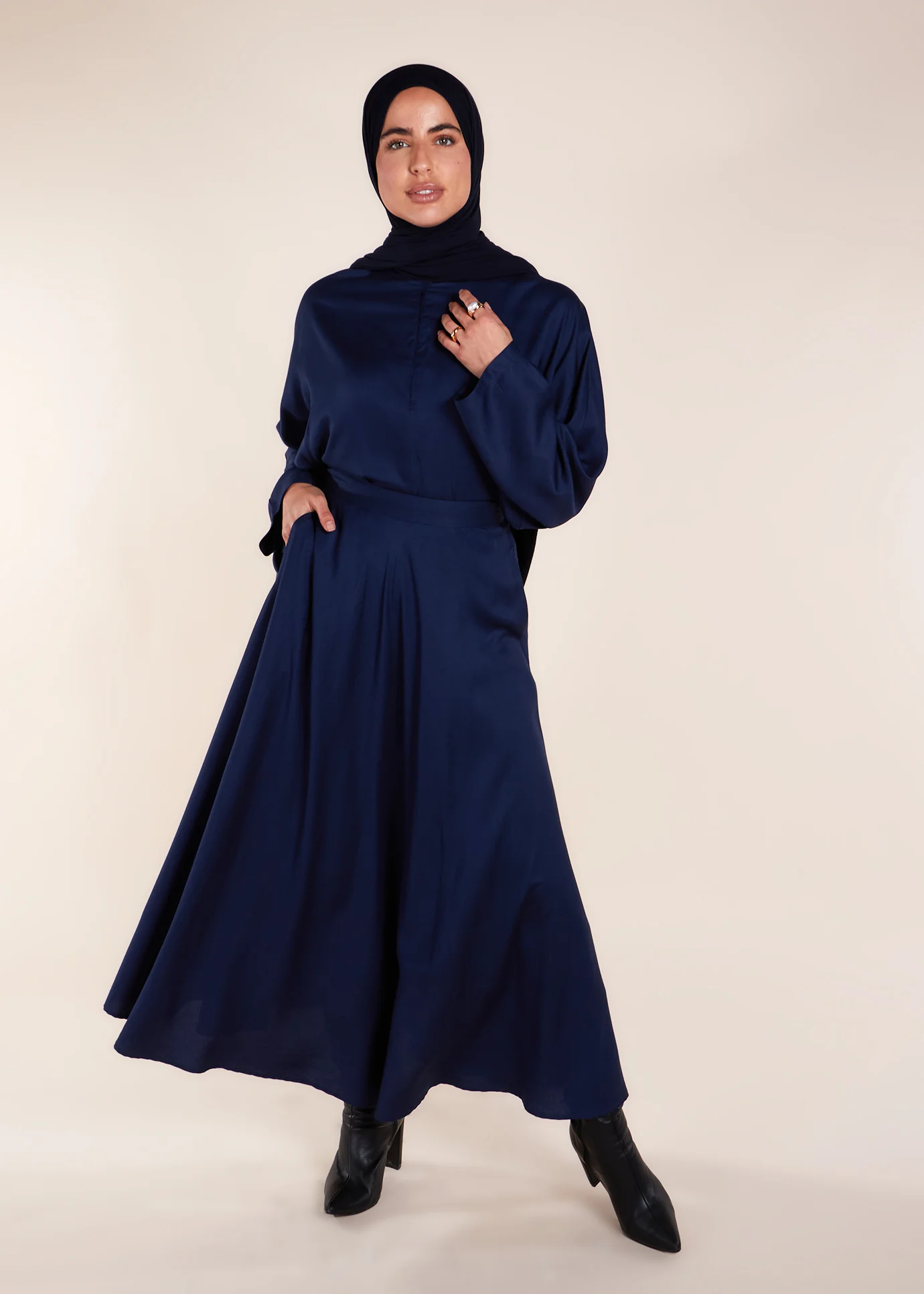Mandarin Collar Top Navy - Image 2