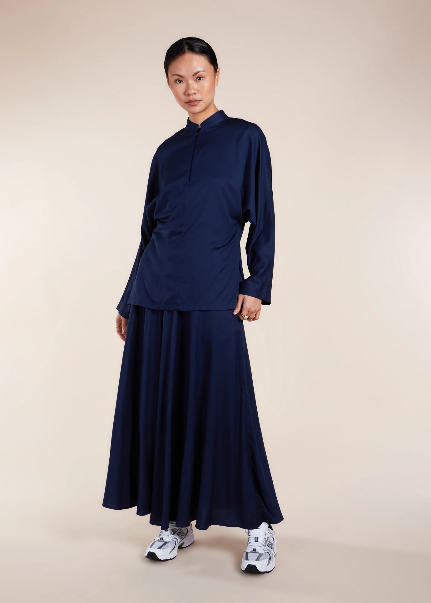Mandarin Collar Top Navy - Image 4