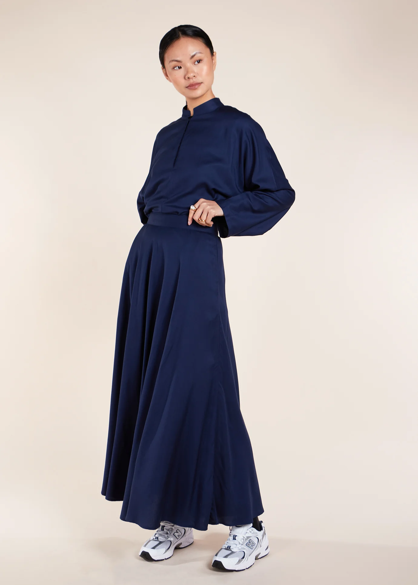 Mandarin Collar Top Navy - Image 5