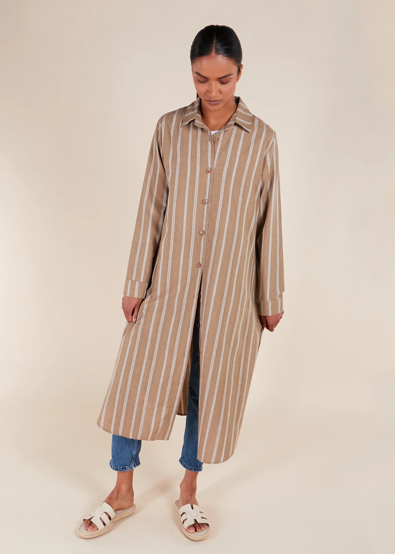 Muji Shirt Dress Beige - Image 3