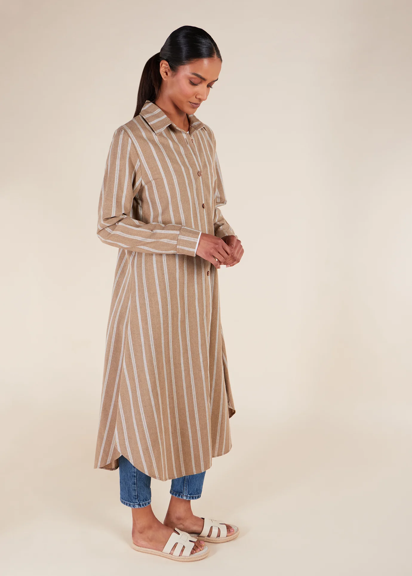 Muji Shirt Dress Beige - Image 4