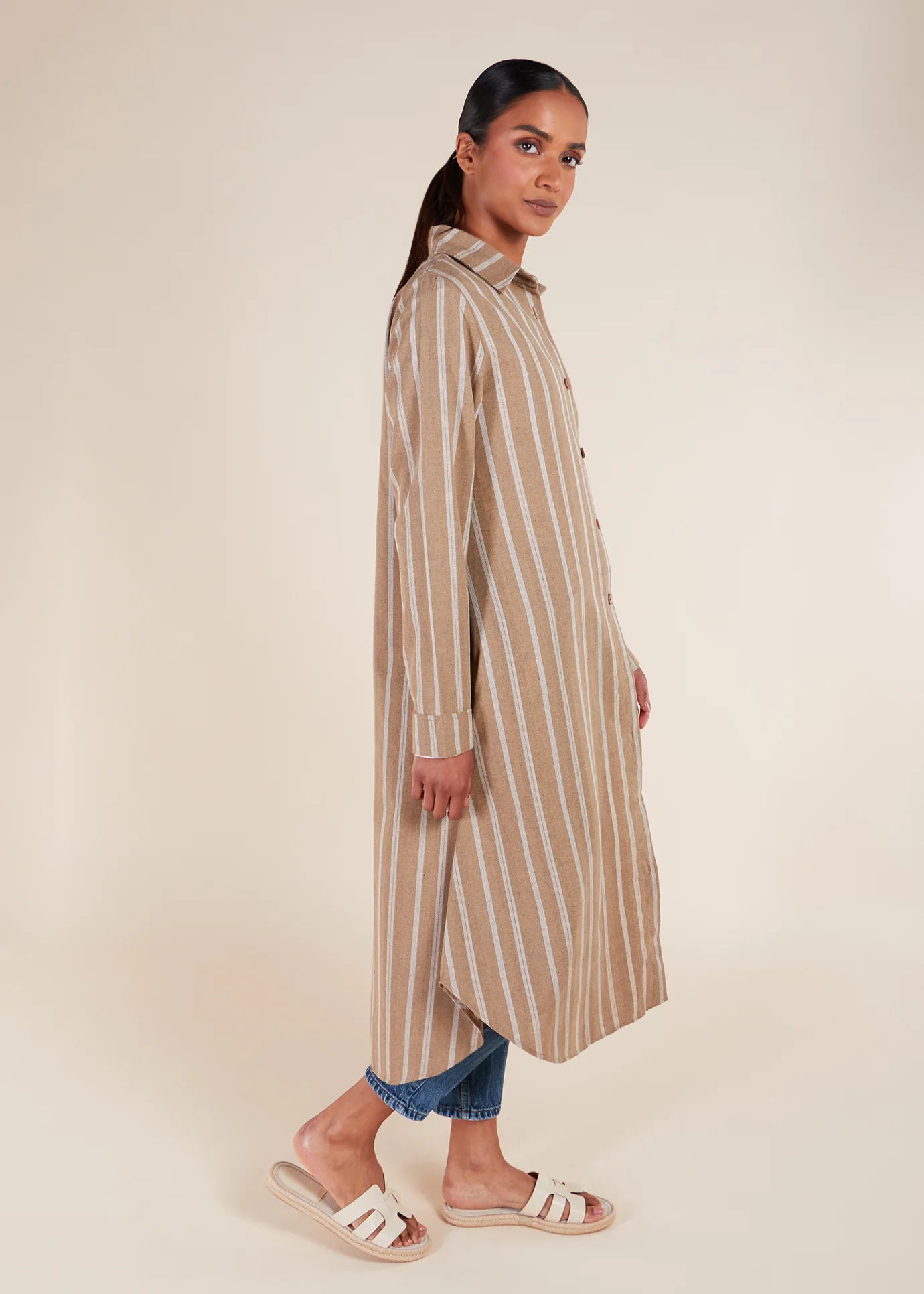 Muji Shirt Dress Beige - Image 5