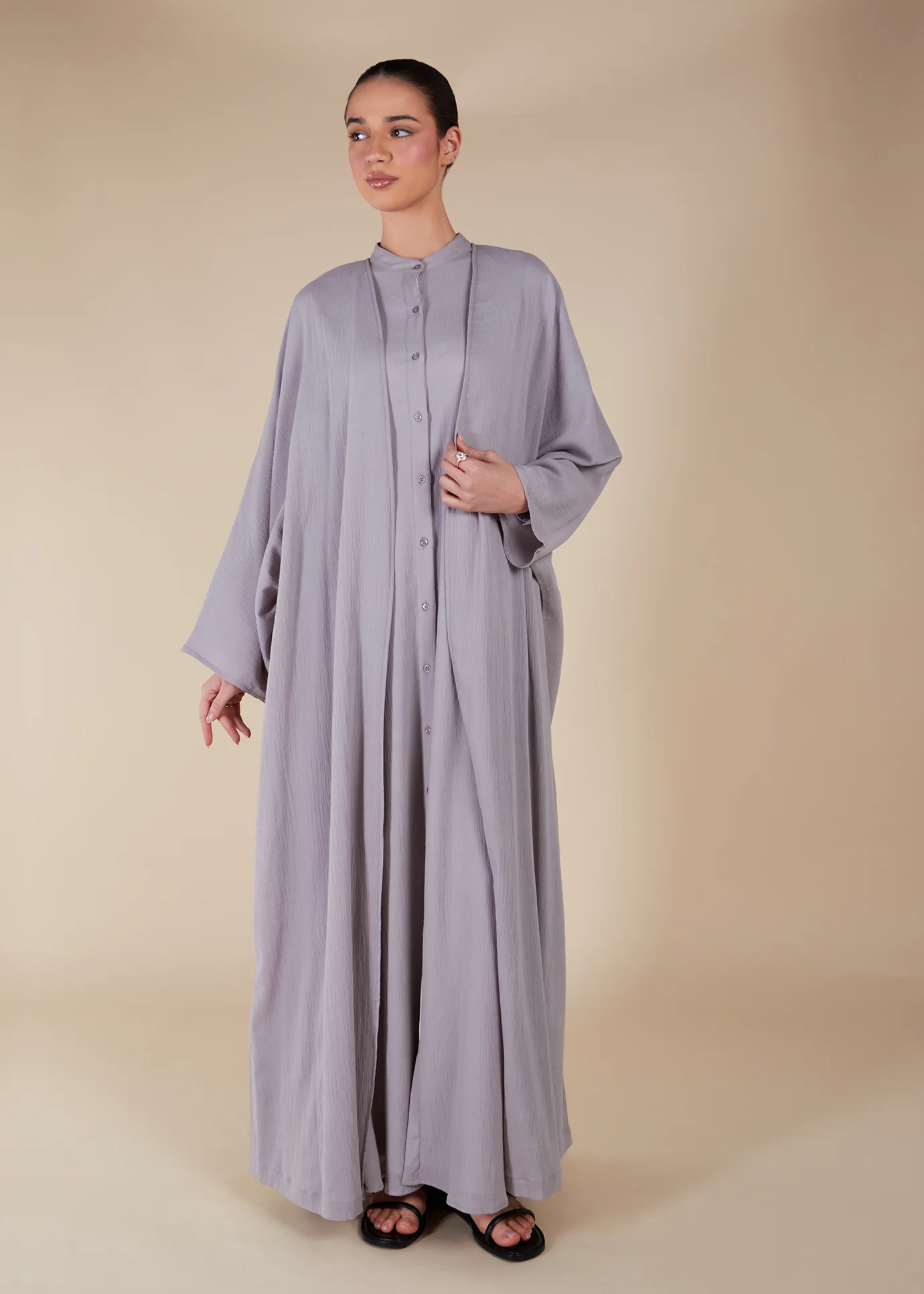 Open Abaya Light Grey - Image 2