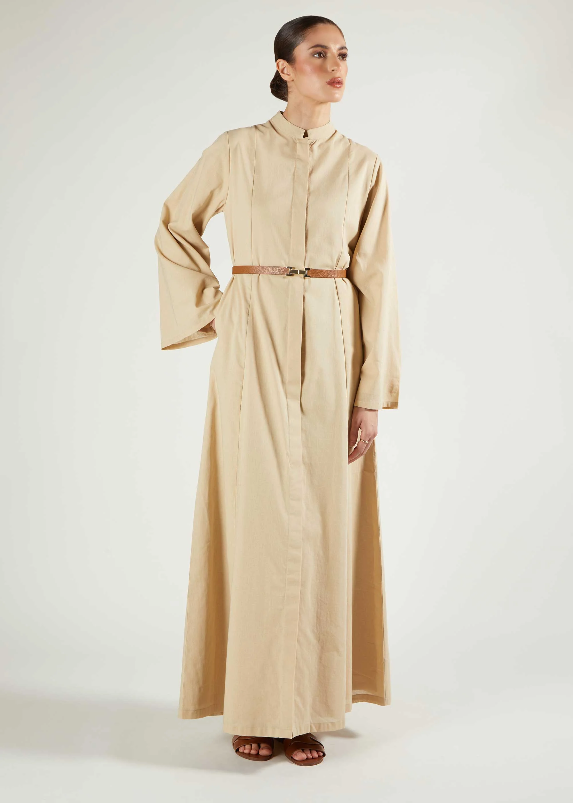 Panelled Abaya Natural - Final Sale