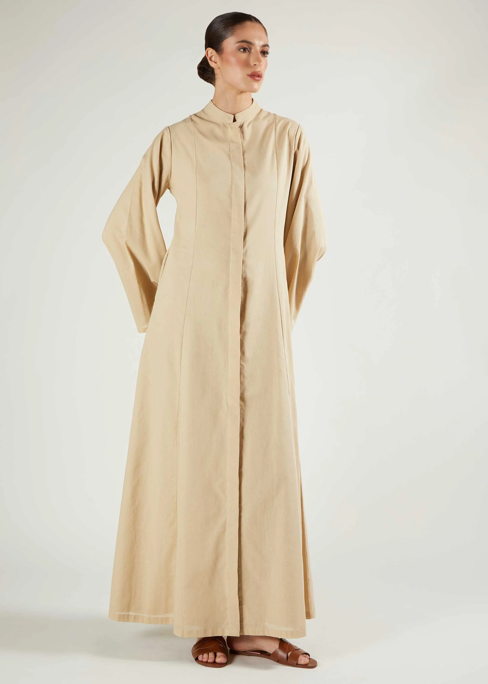 Panelled Abaya Natural - Final Sale - Image 2