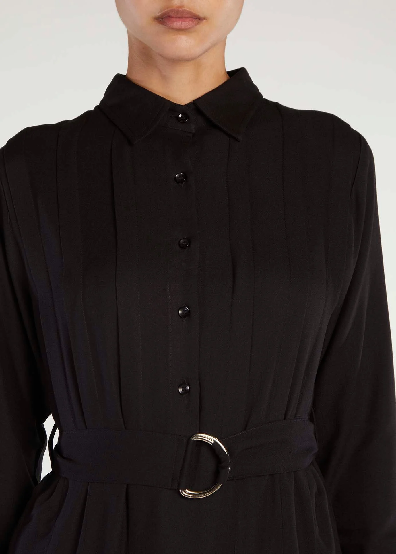 Pleated Shirt Dress Black - Image 4