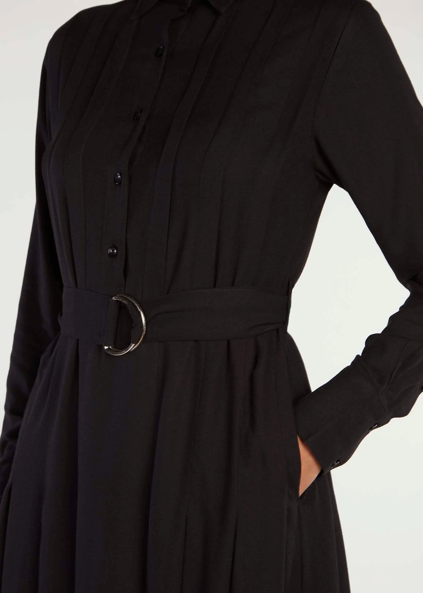 Pleated Shirt Dress Black - Image 5