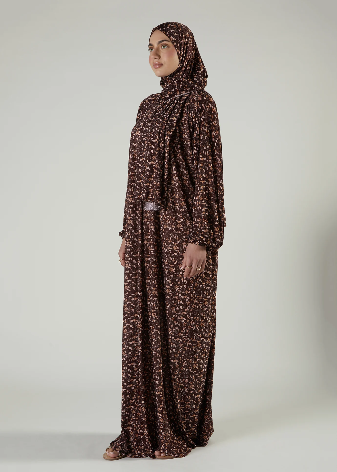 Printed Prayer Abaya Beige Flower