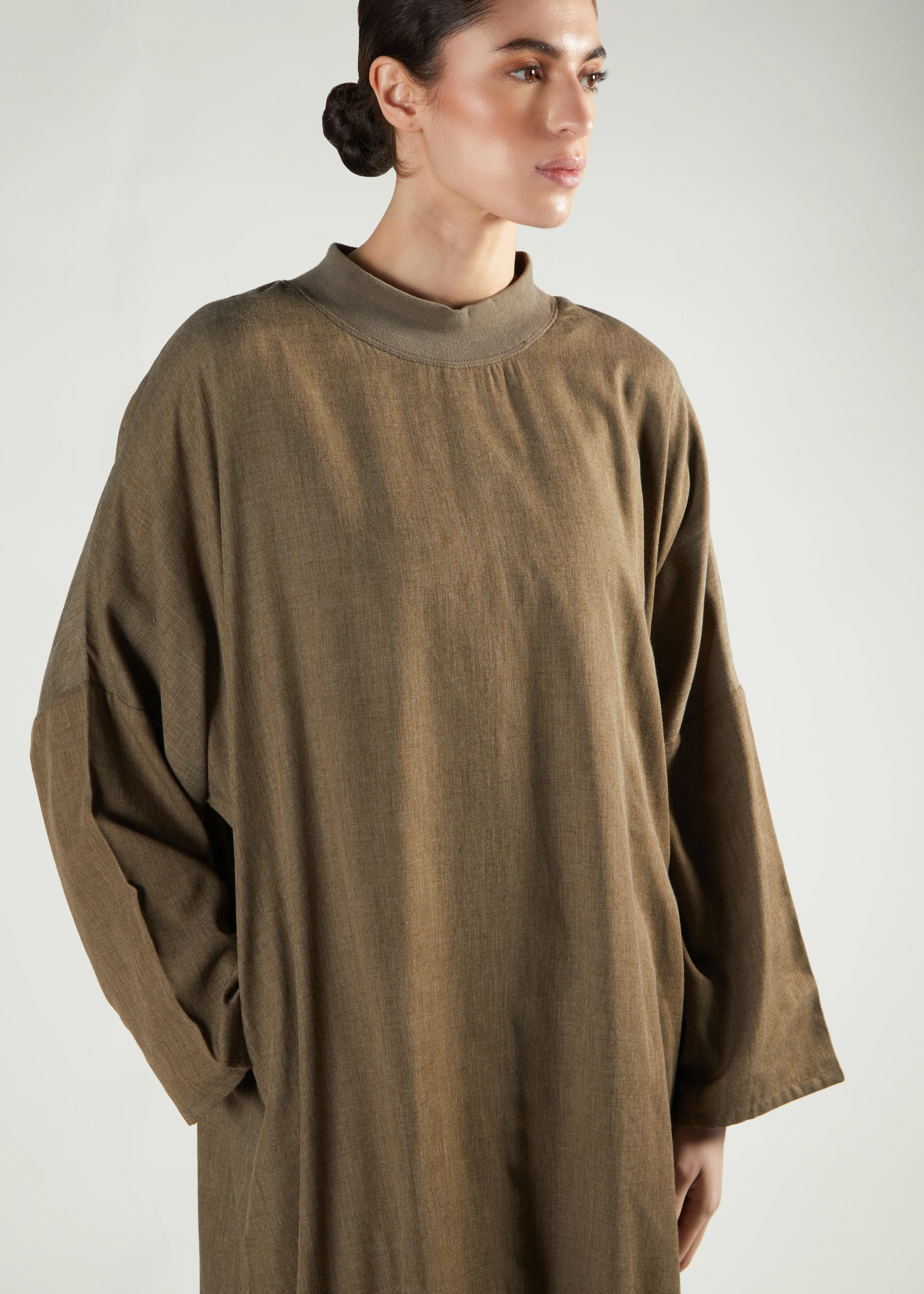 Rib Neck Abaya Coffee - Image 3