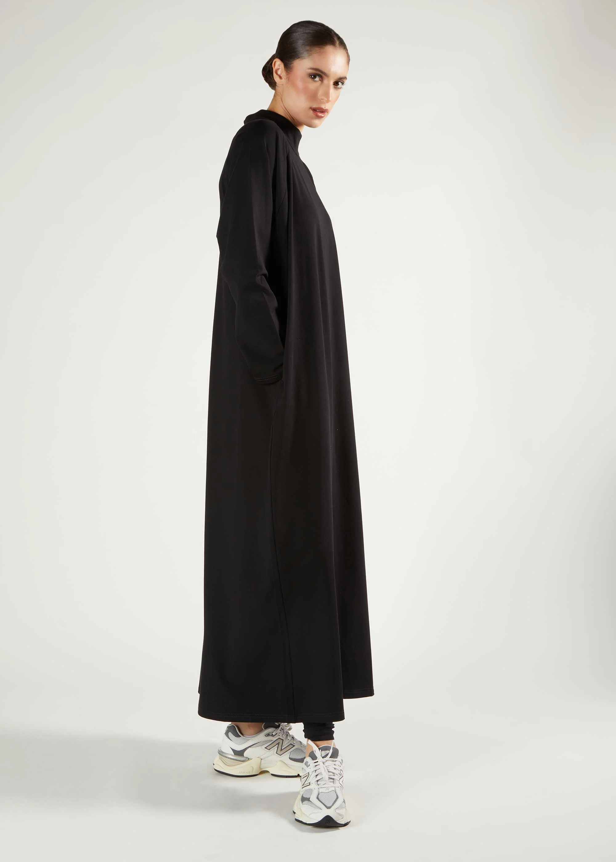 Ribbed Zip Abaya Black - Final Sale - Image 2